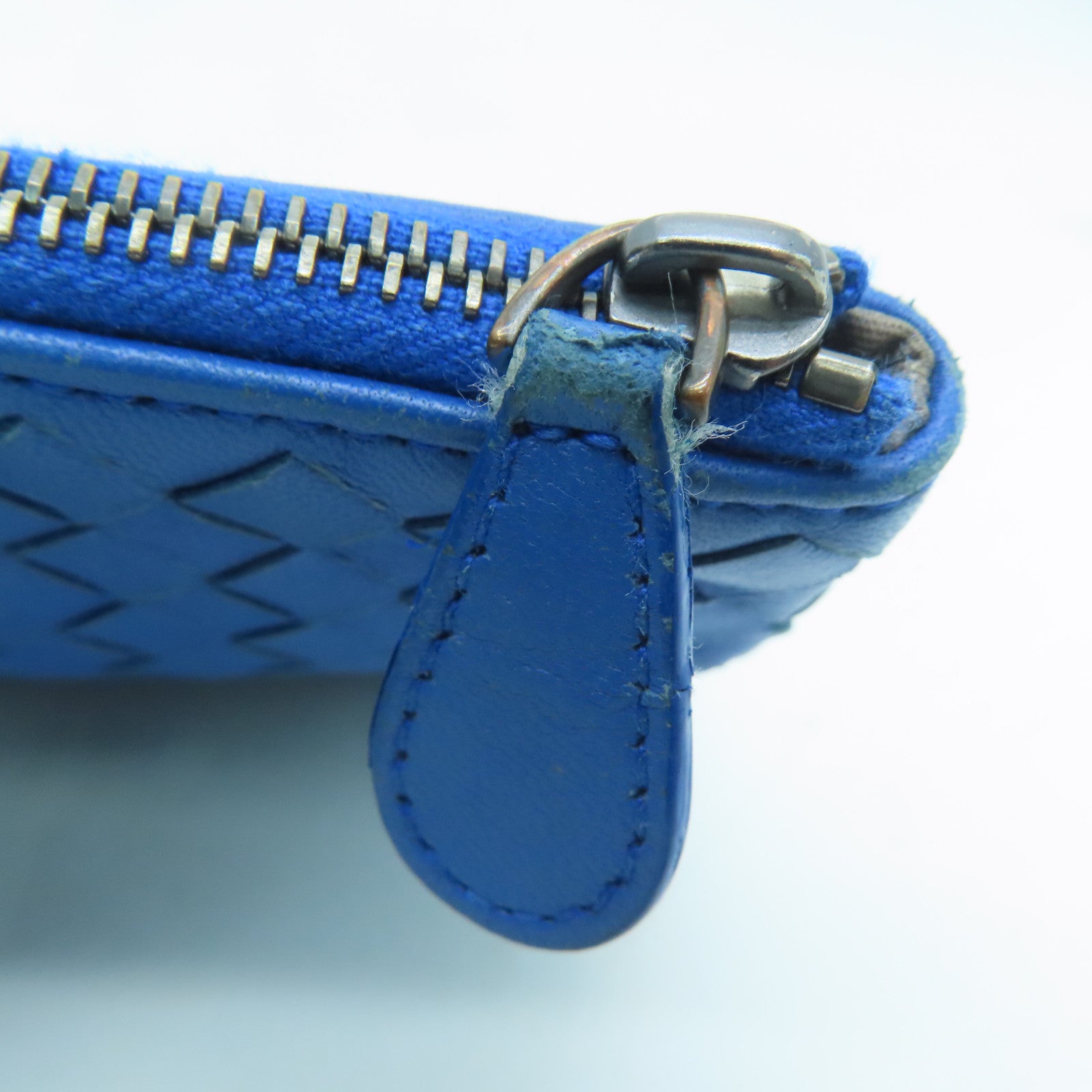 BOTTEGA VENETA 織紋皮革Pouch Clutch Bag銀扣藍色