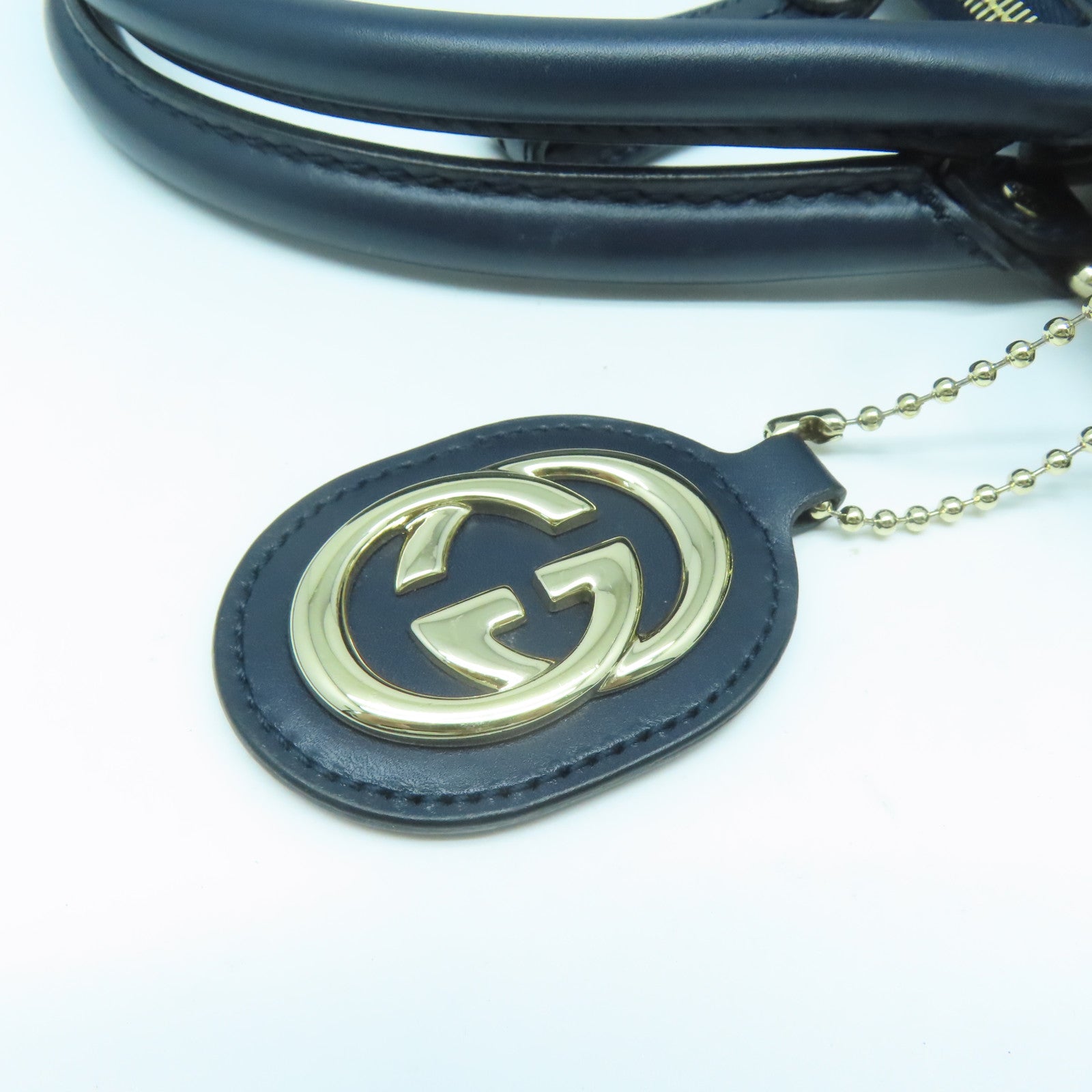 GUCCI 帆布/牛皮皮革Shoulder Bag金扣手挽肩背兩用袋藍色