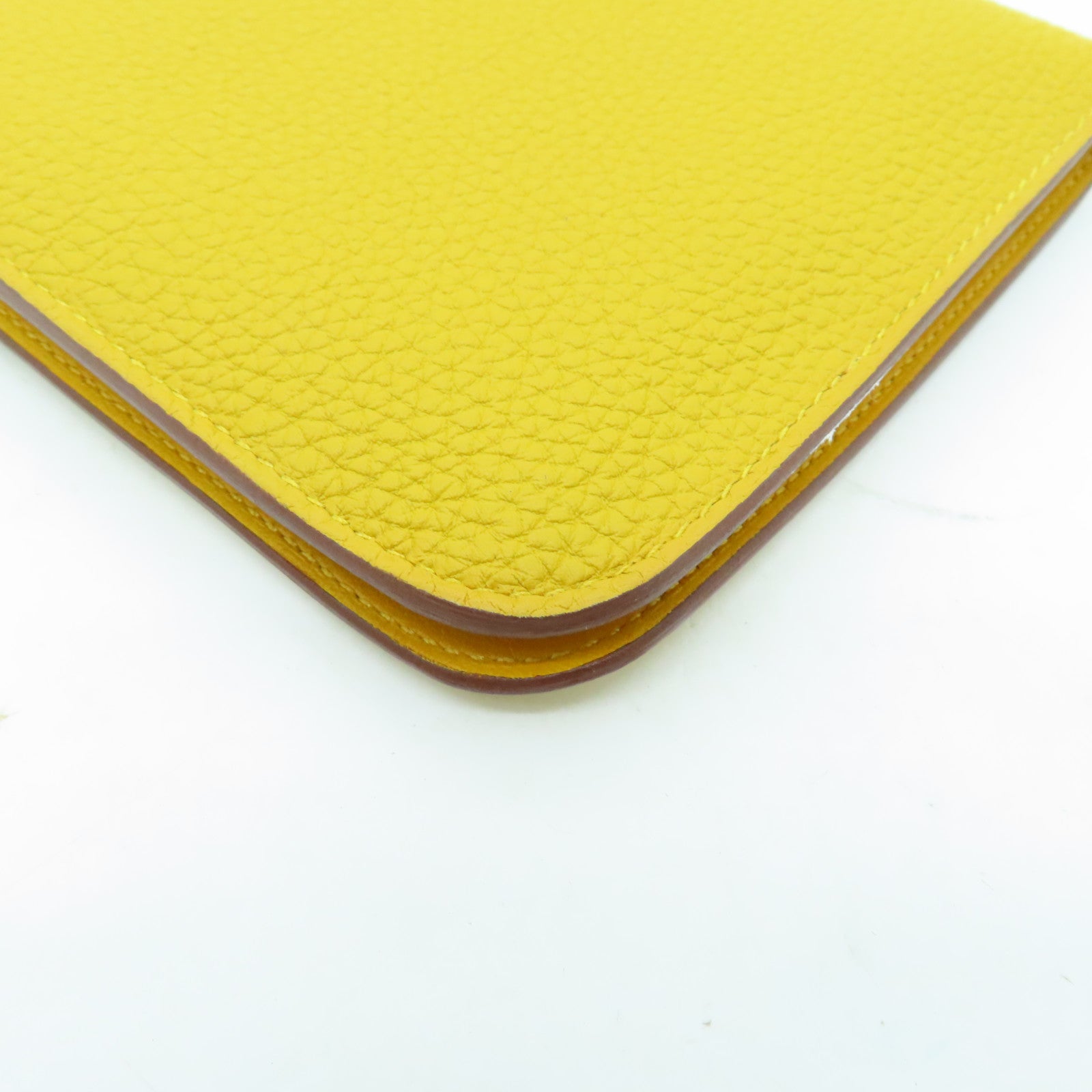 HERMES Togo皮革Dogon GM銀扣長錢包Jaune Ambre黃色