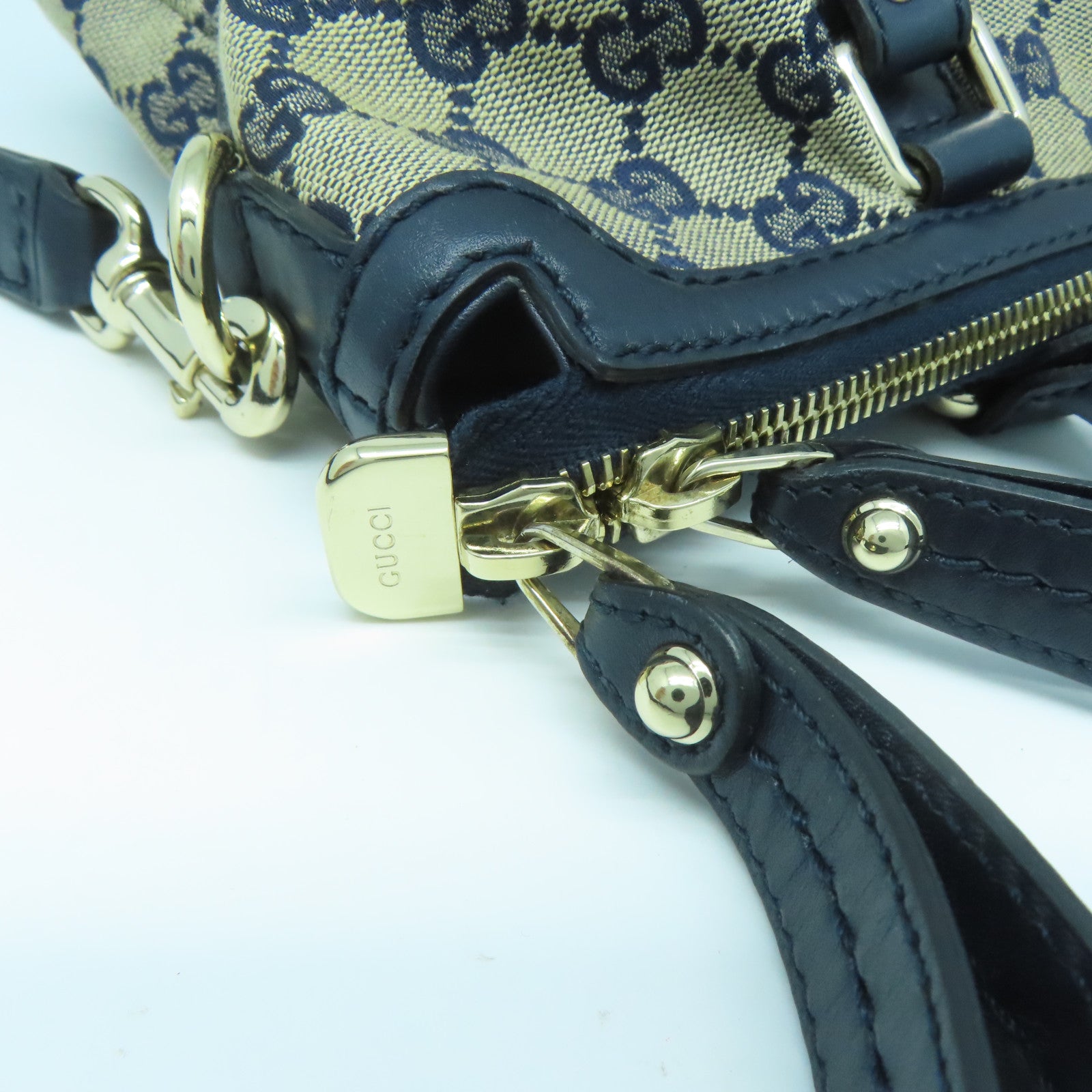 GUCCI 帆布/牛皮皮革Shoulder Bag金扣手挽肩背兩用袋藍色