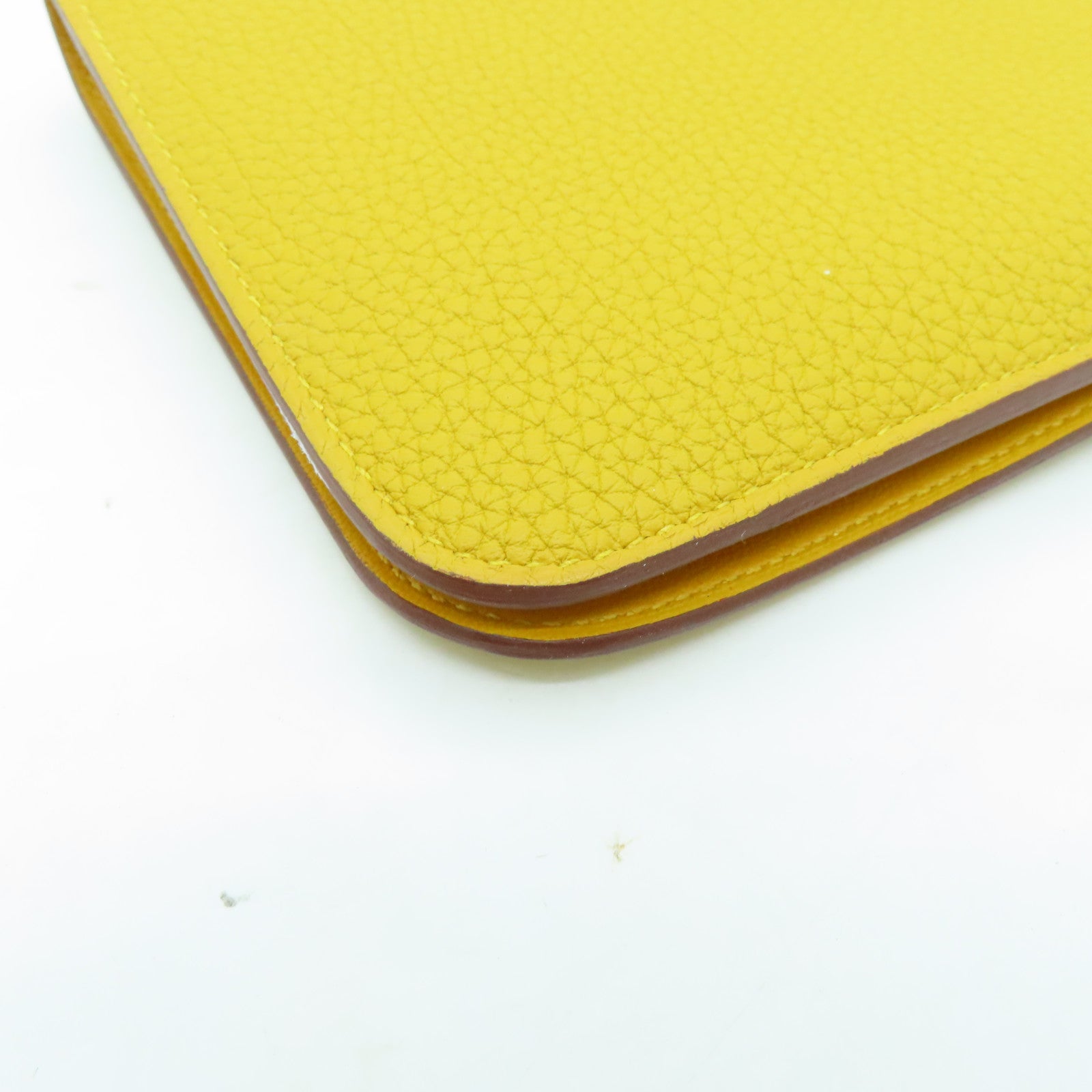 HERMES Togo皮革Dogon GM銀扣長錢包Jaune Ambre黃色