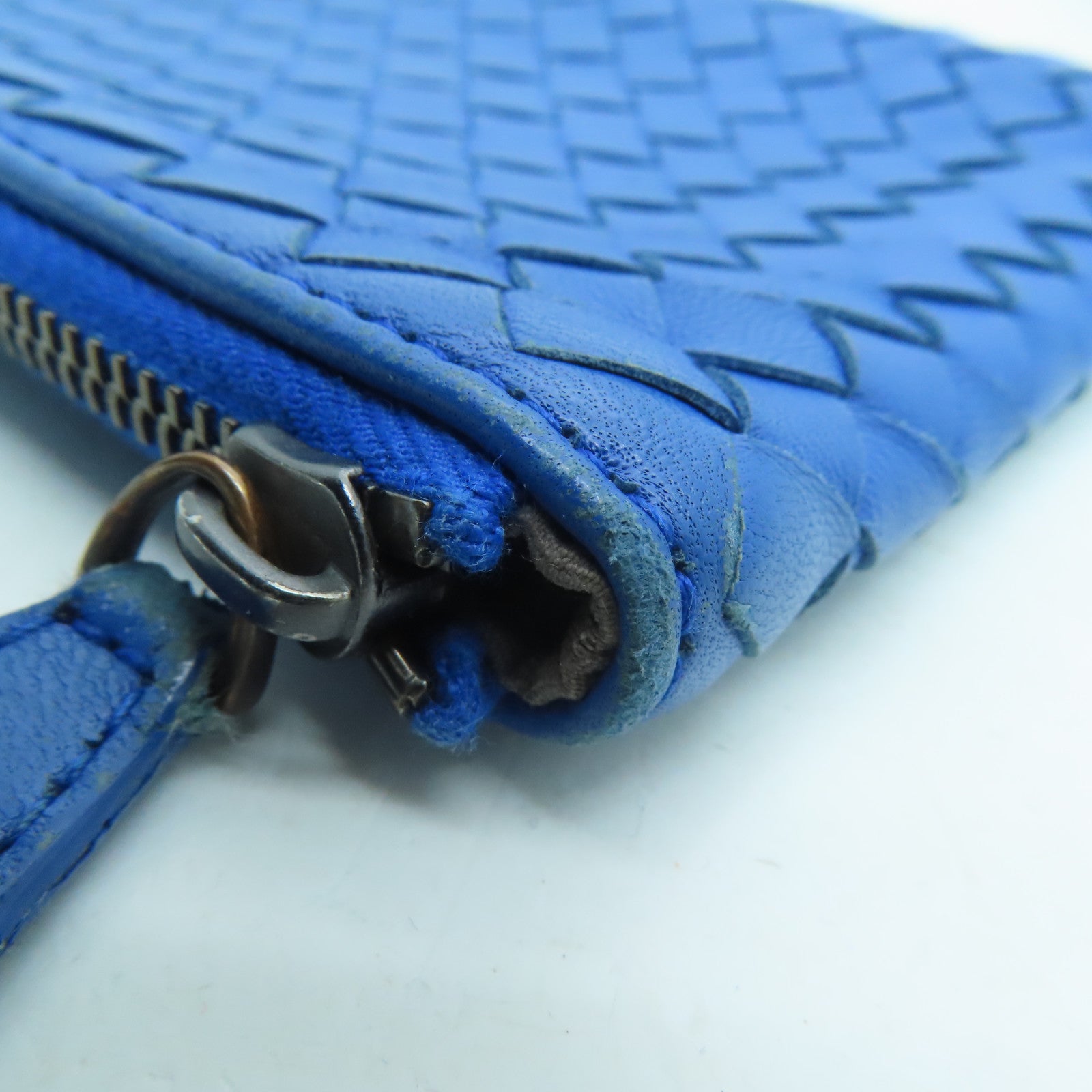 BOTTEGA VENETA 織紋皮革Pouch Clutch Bag銀扣藍色