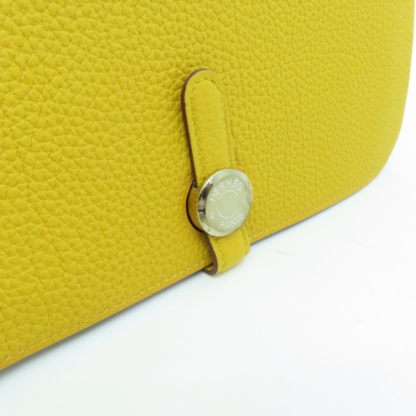 HERMES Togo皮革Dogon GM銀扣長錢包Jaune Ambre黃色