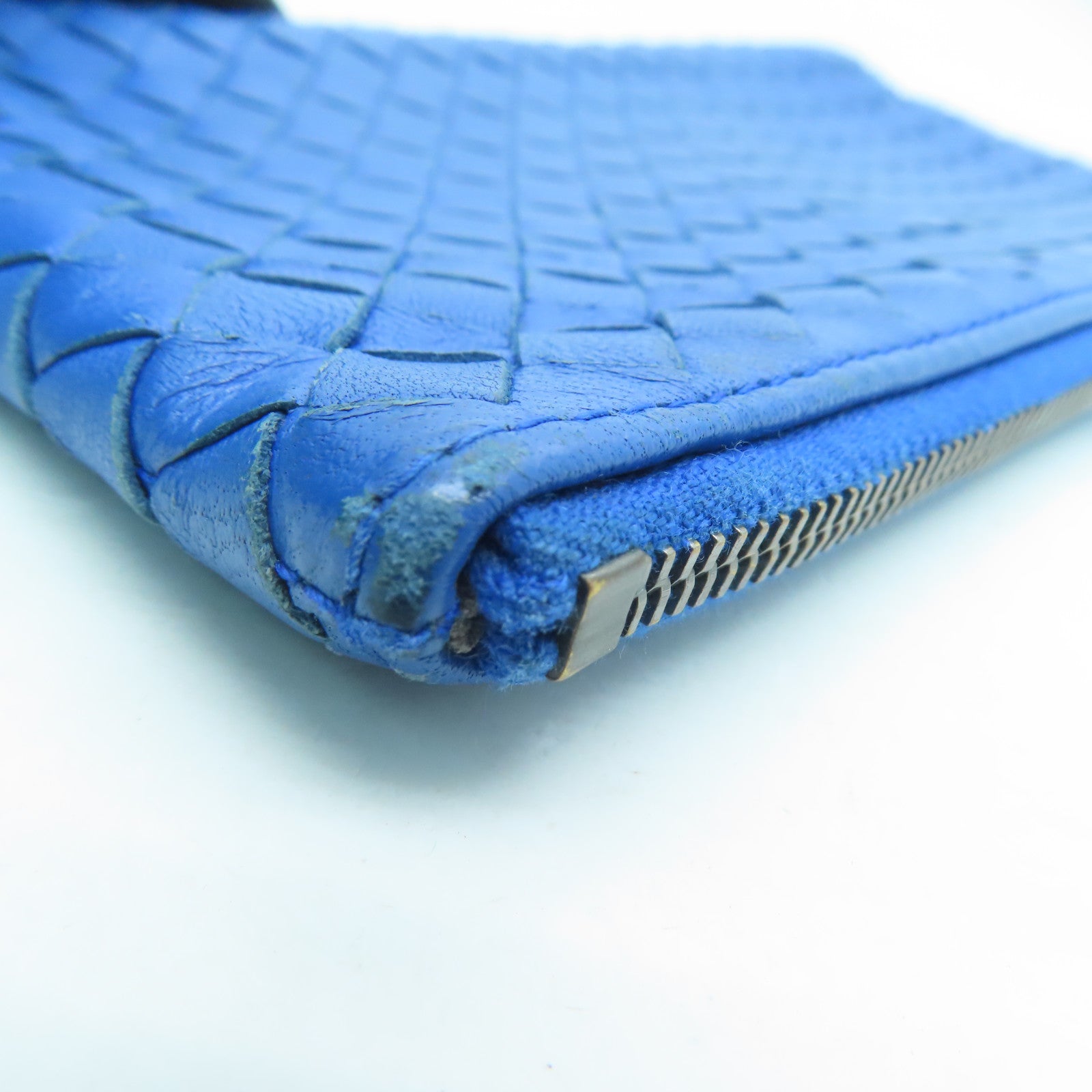 BOTTEGA VENETA 織紋皮革Pouch Clutch Bag銀扣藍色