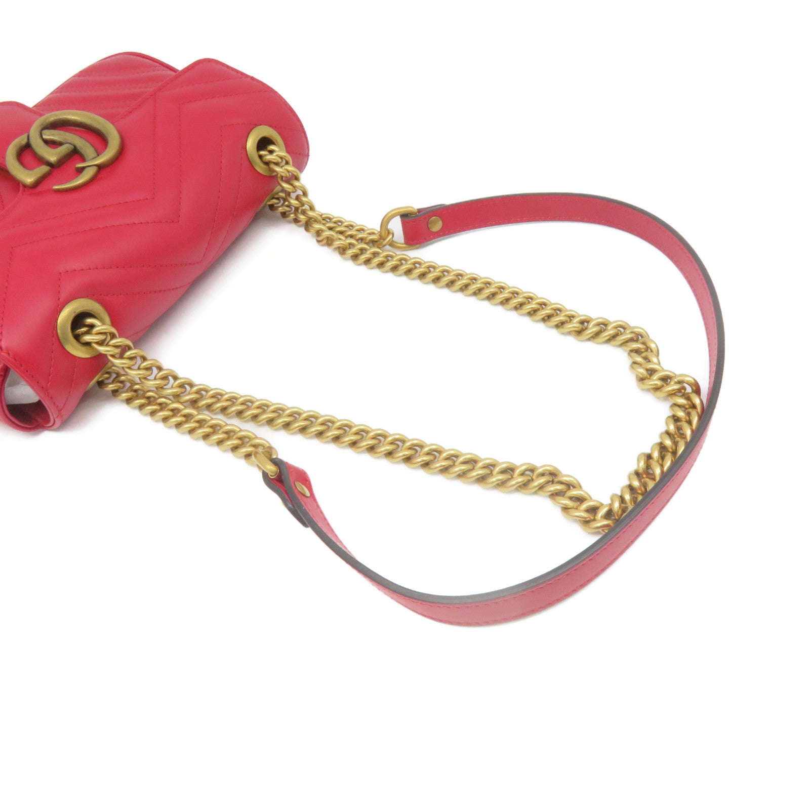 GUCCI cowhide leather GG Marmont Mini Chain Shoulder Bag quilted chain shoulder bag red