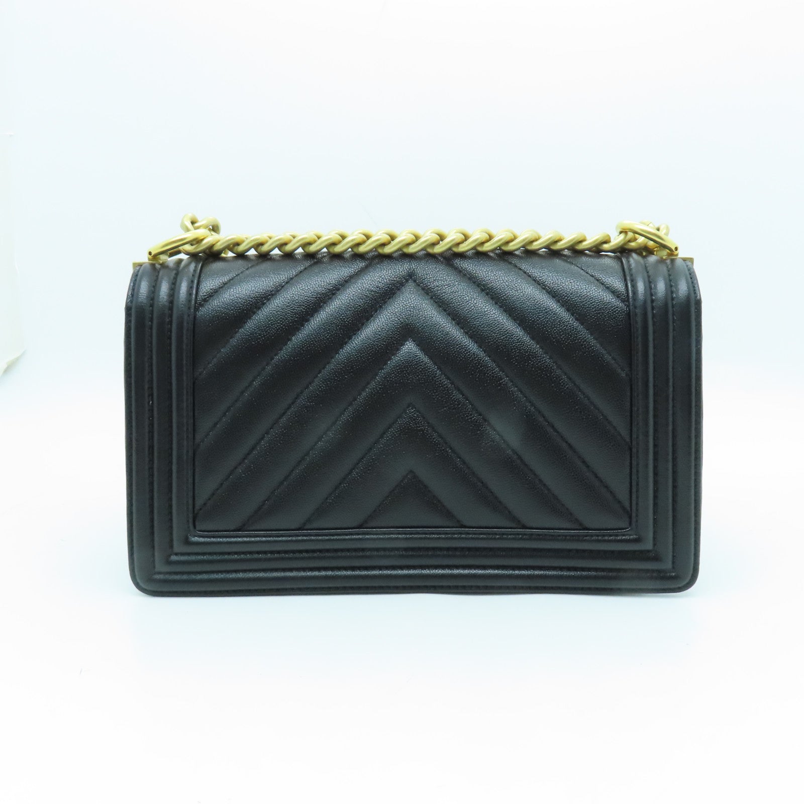 CHANEL rhombic cowhide leather Boy Chanel gold buckle shoulder bag black