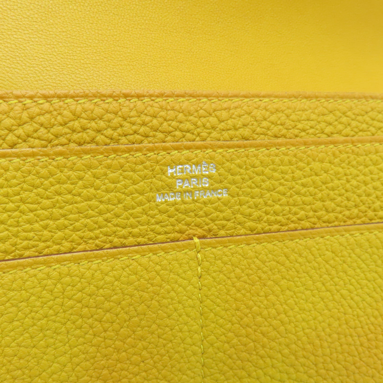 HERMES Togo皮革Dogon GM銀扣長錢包Jaune Ambre黃色