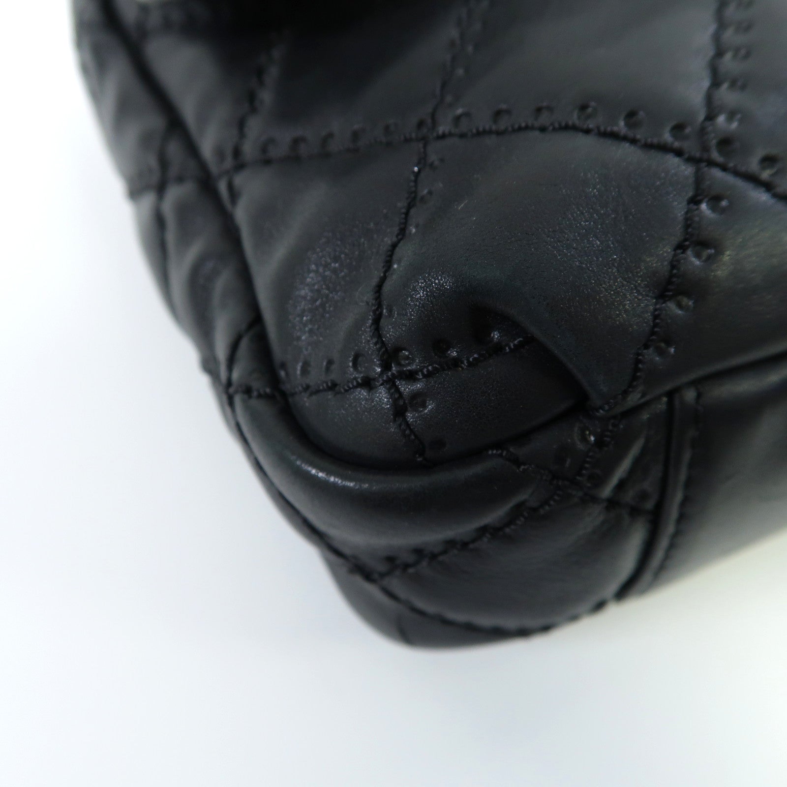CHANEL 菱格羊皮皮革Chain Shoulder金扣鏈帶肩背袋黑色