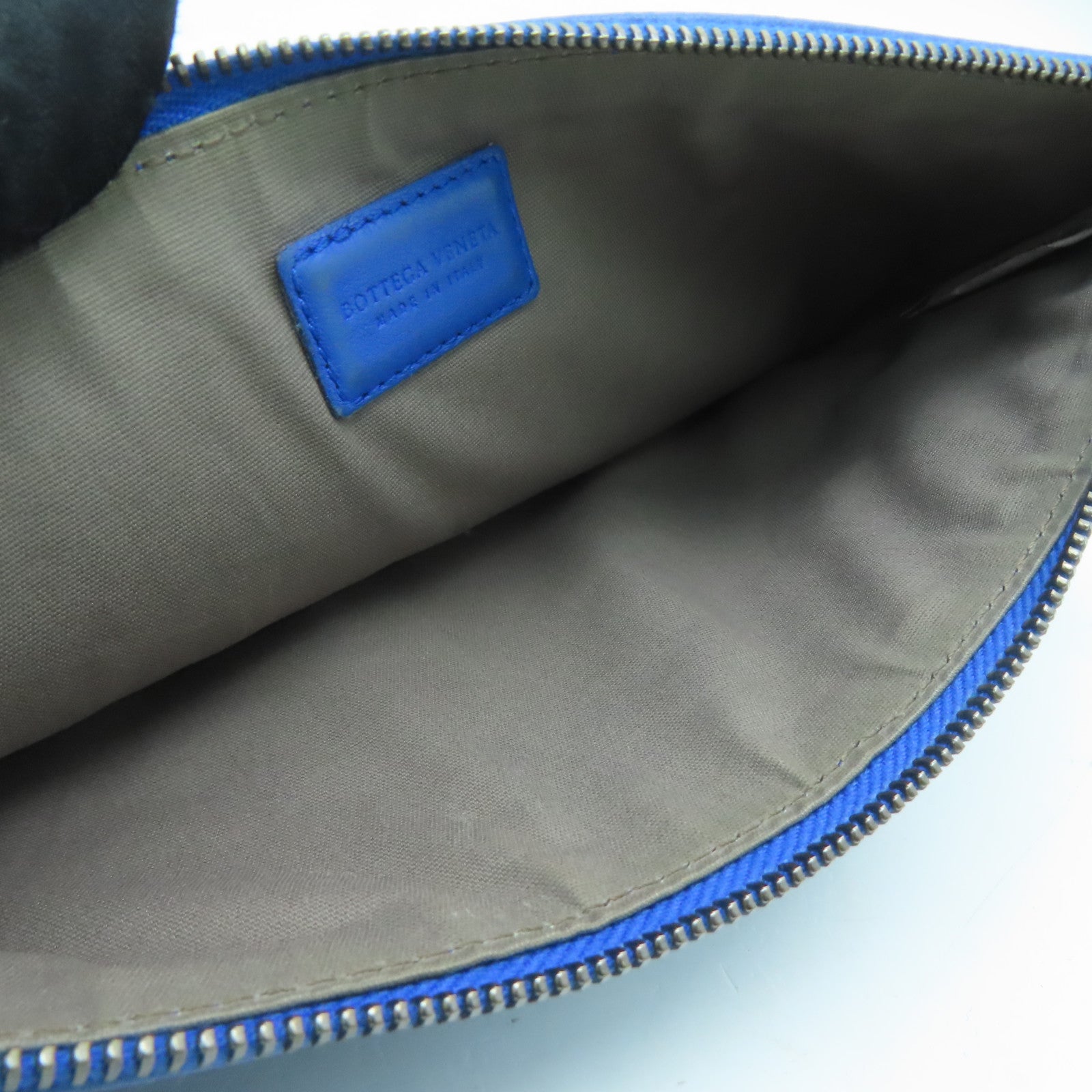 BOTTEGA VENETA 織紋皮革Pouch Clutch Bag銀扣藍色