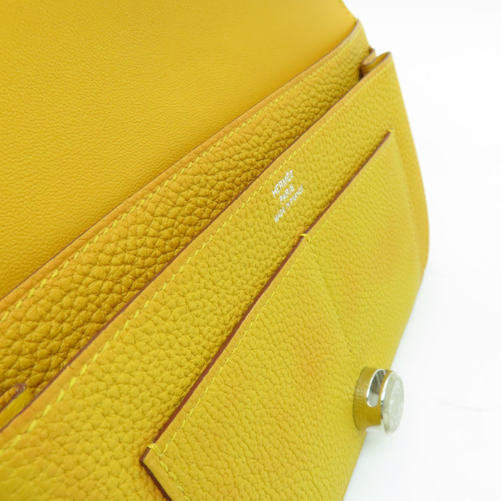HERMES Togo皮革Dogon GM銀扣長錢包Jaune Ambre黃色