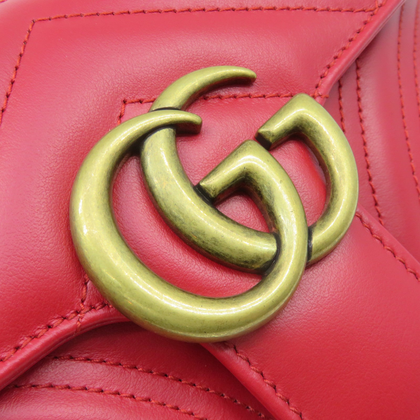 GUCCI cowhide leather GG Marmont Mini Chain Shoulder Bag quilted chain shoulder bag red