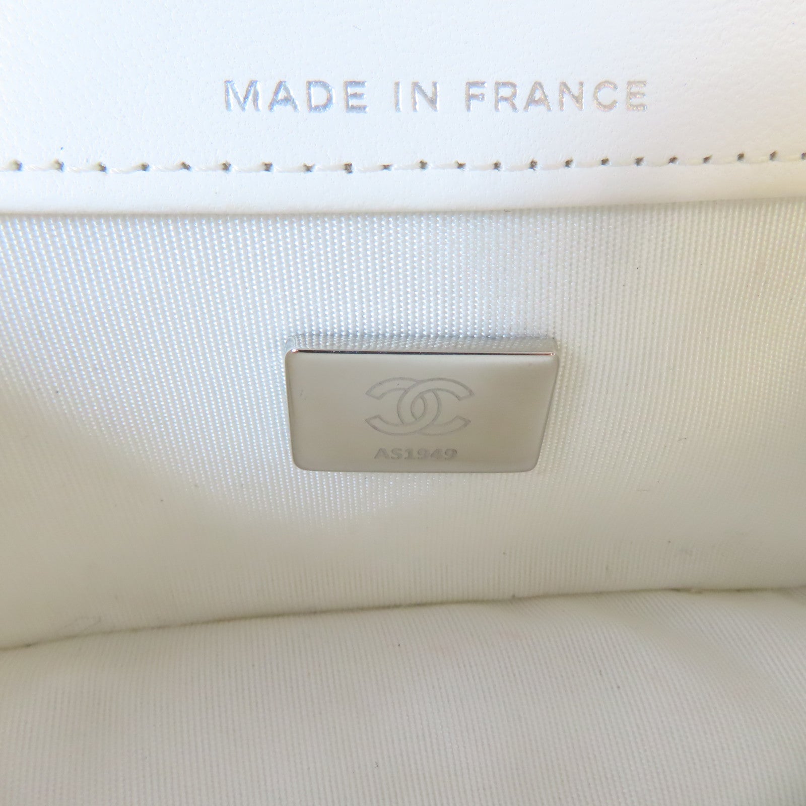 CHANEL 菱格牛皮皮革Mini Bag Set金扣/銀扣鏈帶肩背袋白色