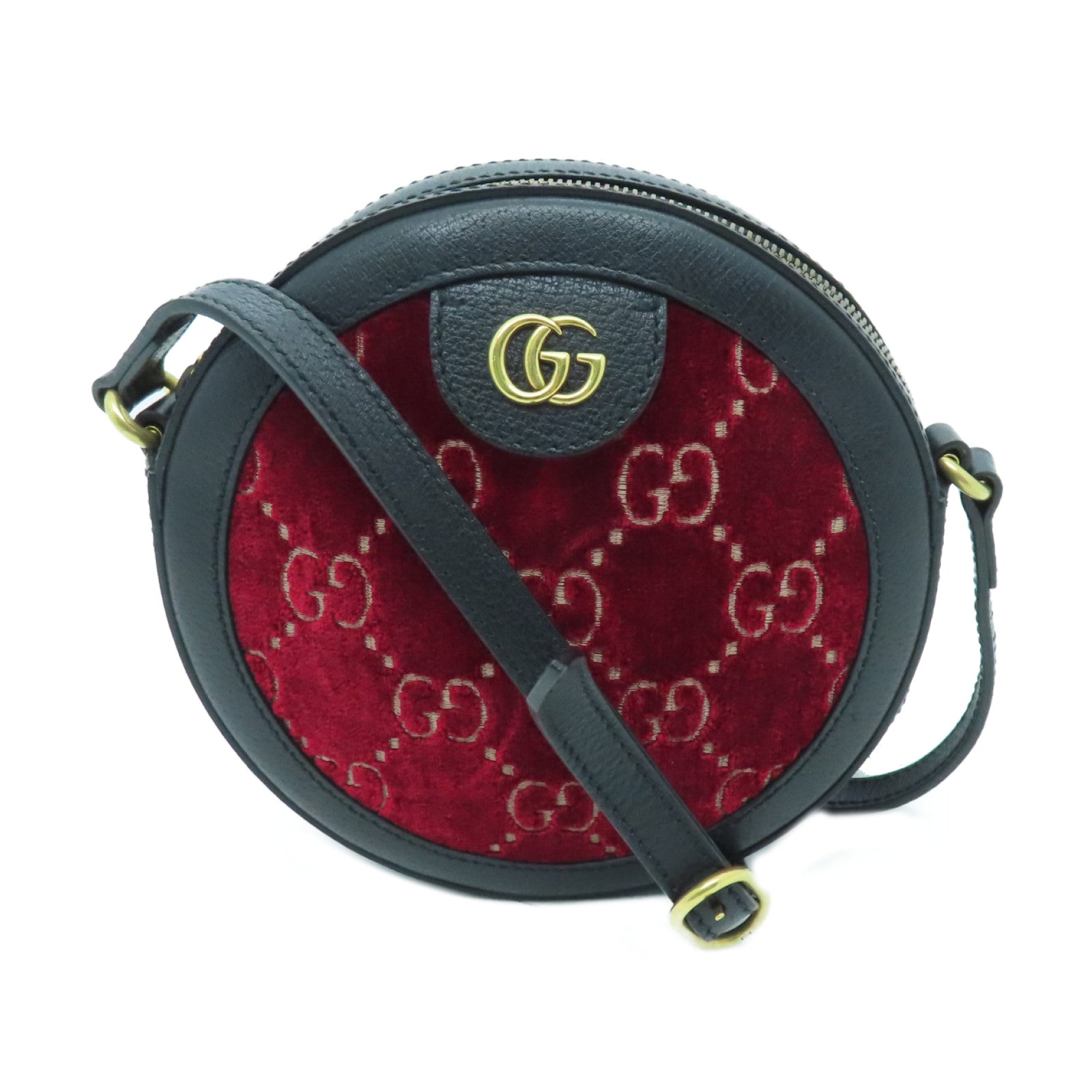 GUCCI Leather Shoulder Bag Gold Buckle Black/Red