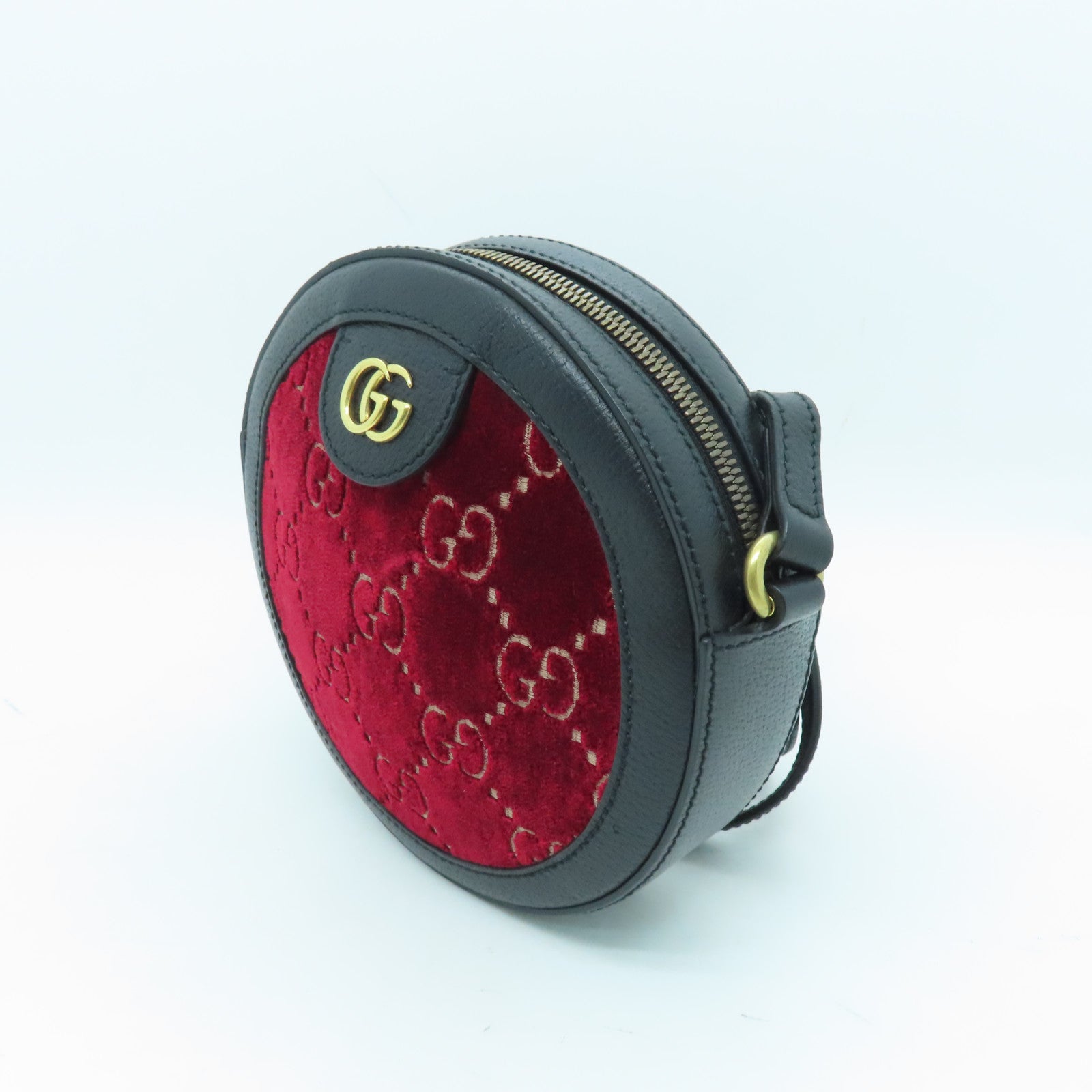 GUCCI Leather Shoulder Bag Gold Buckle Black/Red