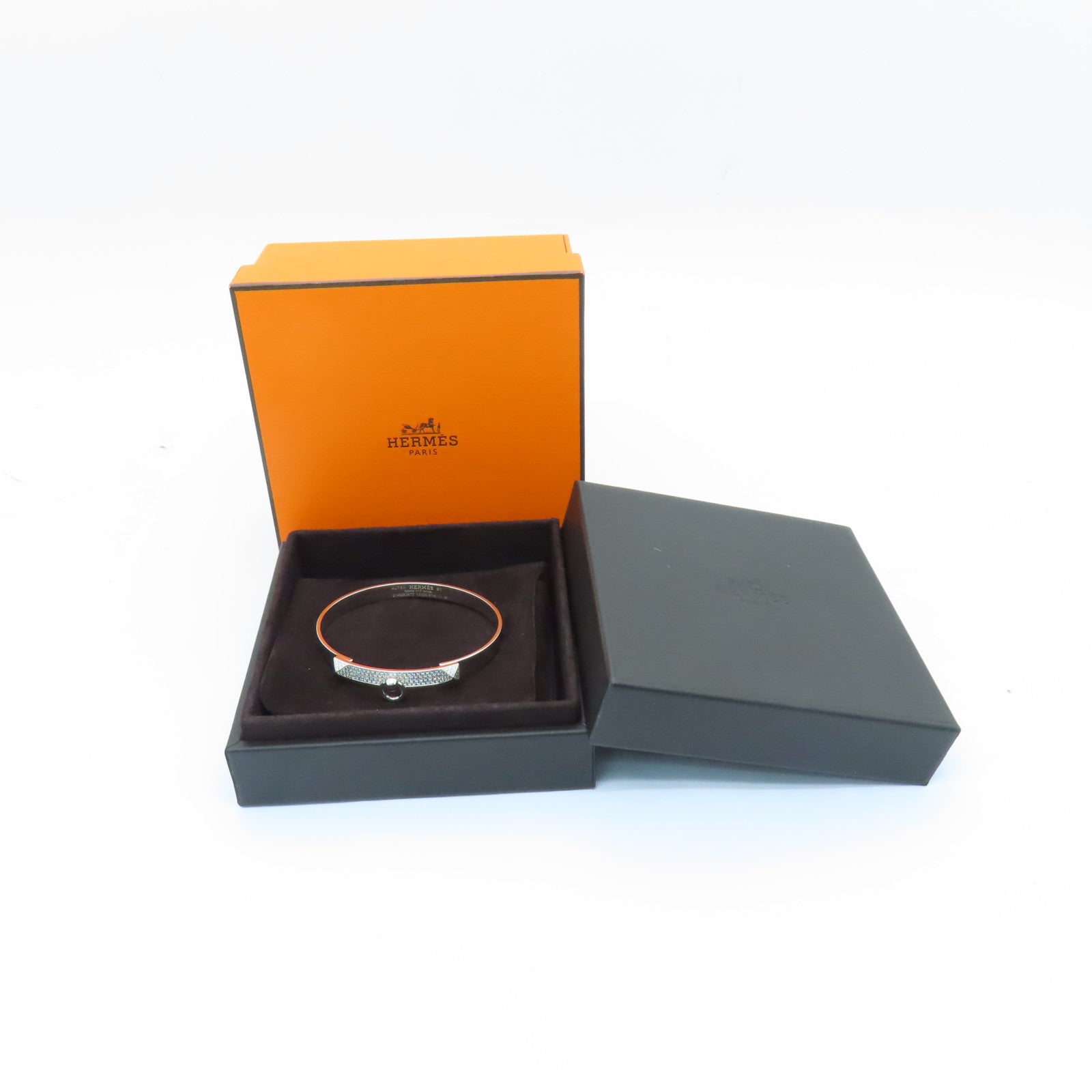 HERMES 18K白金/0.91ct鑽石Collier De Chien Bracelet手鐲銀色