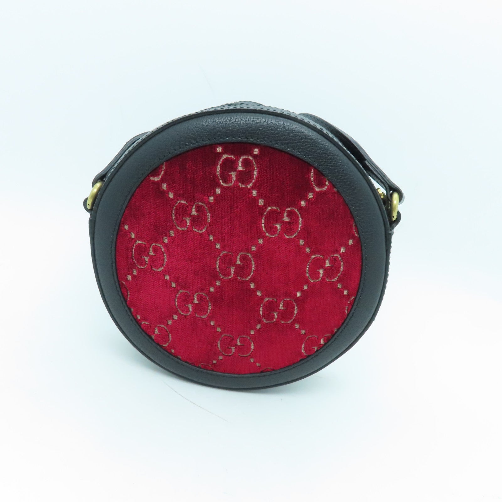 GUCCI Leather Shoulder Bag Gold Buckle Black/Red