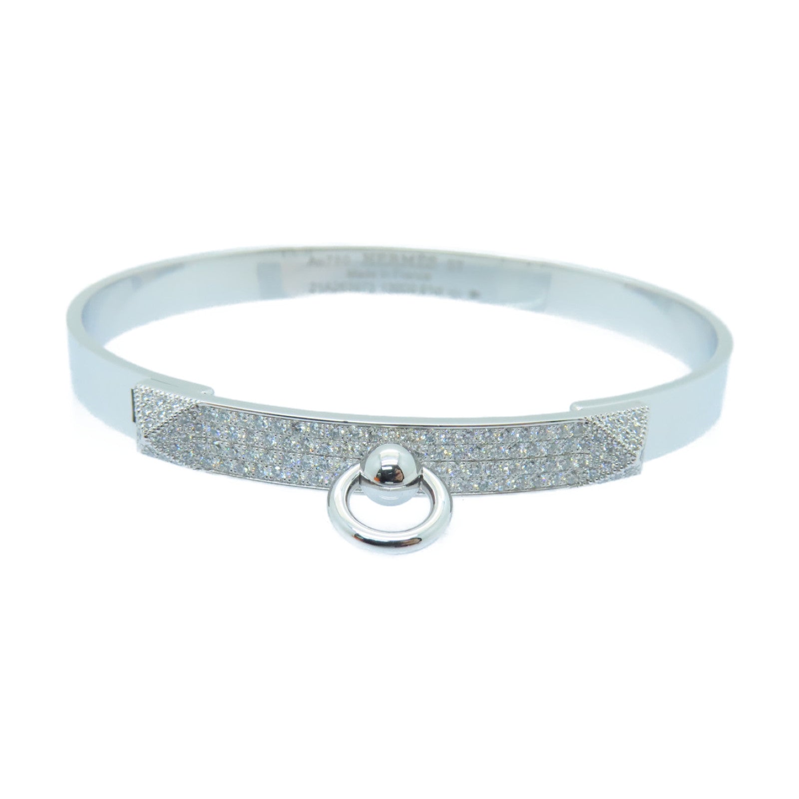 HERMES 18K白金/0.91ct鑽石Collier De Chien Bracelet手鐲銀色