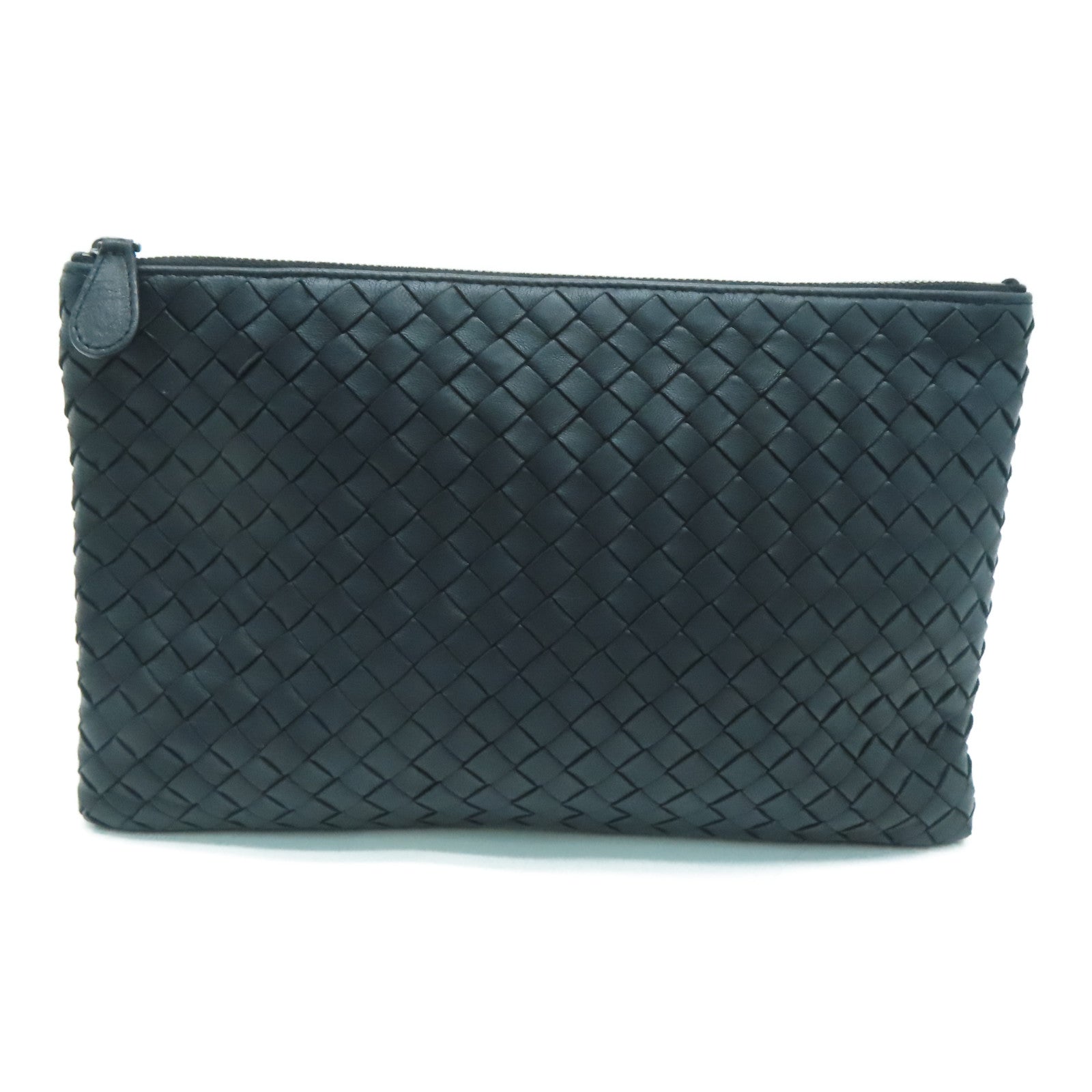BOTTEGA VENETA 織紋皮革Pouch銀扣手拿包黑色
