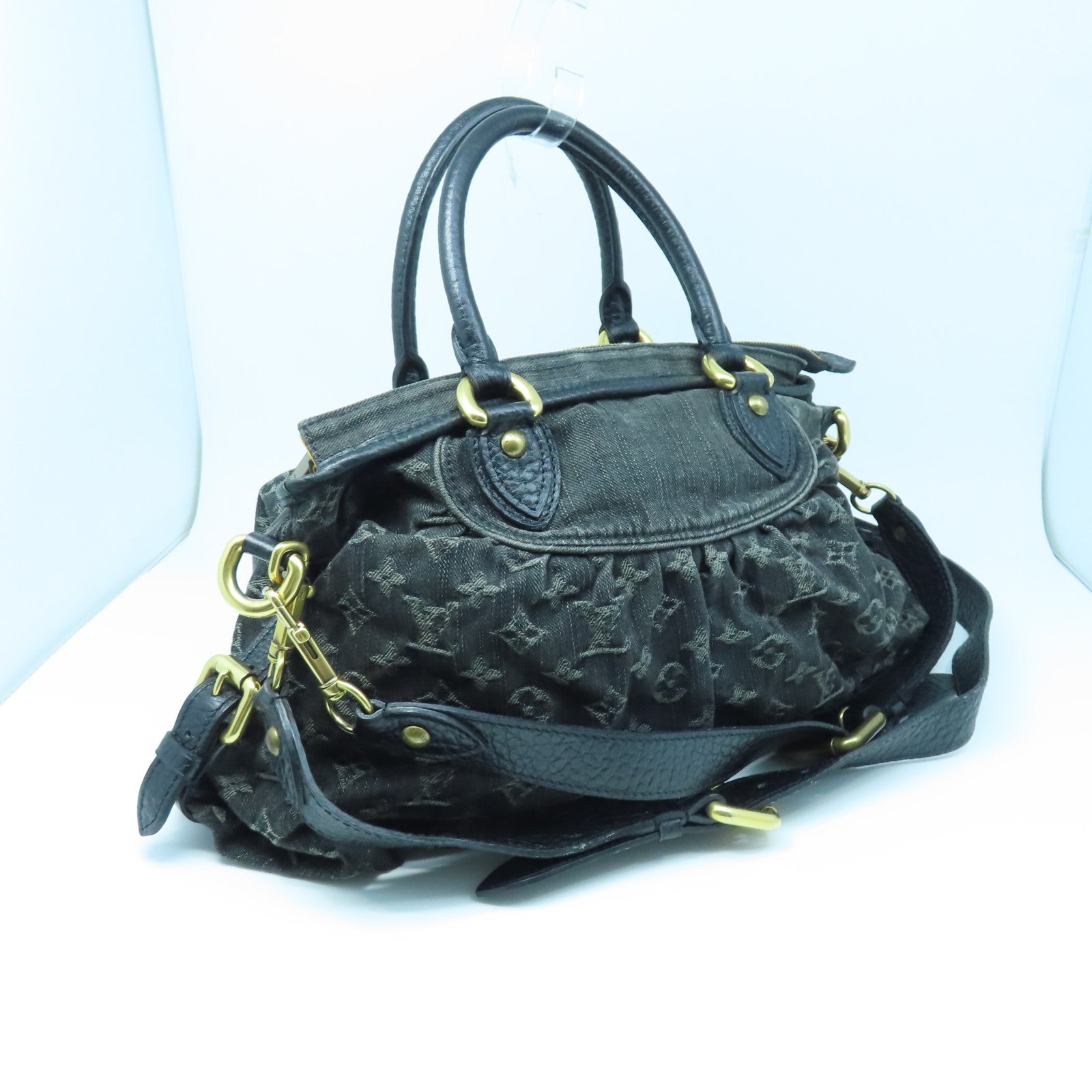 LOUIS VUITTON Mono-Denim Neo Cabby MM金扣手挽肩背兩用袋黑色