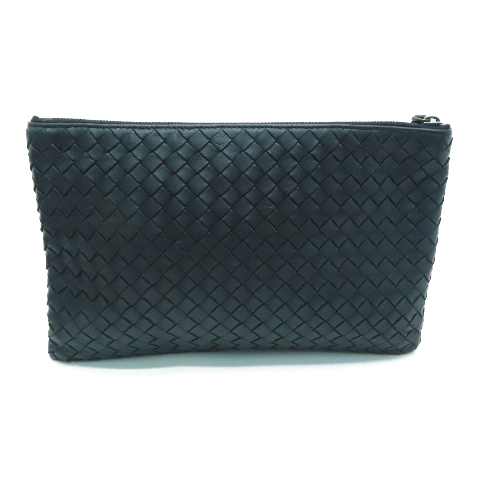 BOTTEGA VENETA 織紋皮革Pouch銀扣手拿包黑色