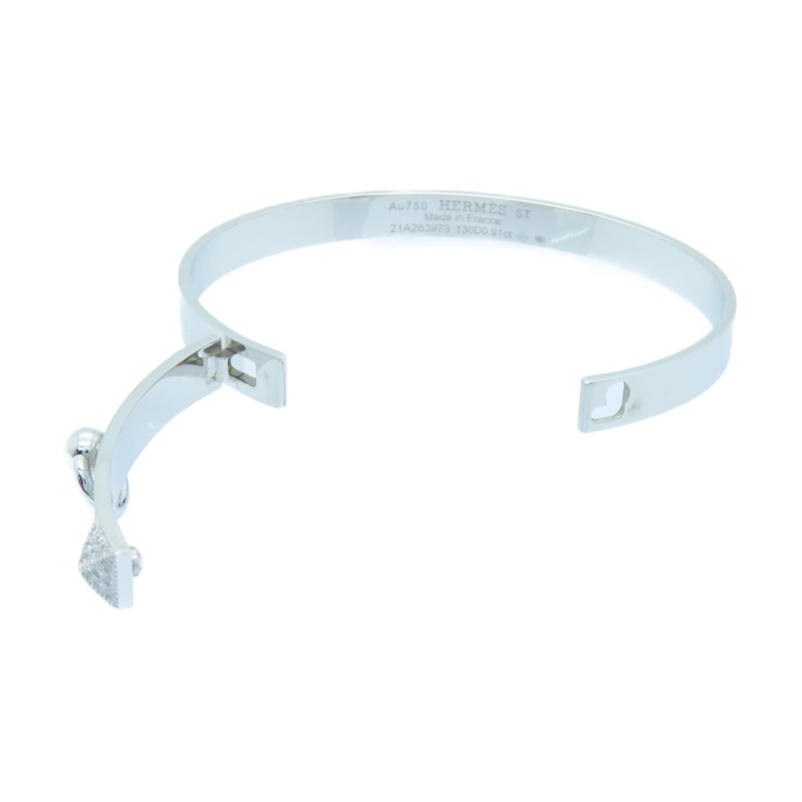 HERMES 18K白金/0.91ct鑽石Collier De Chien Bracelet手鐲銀色