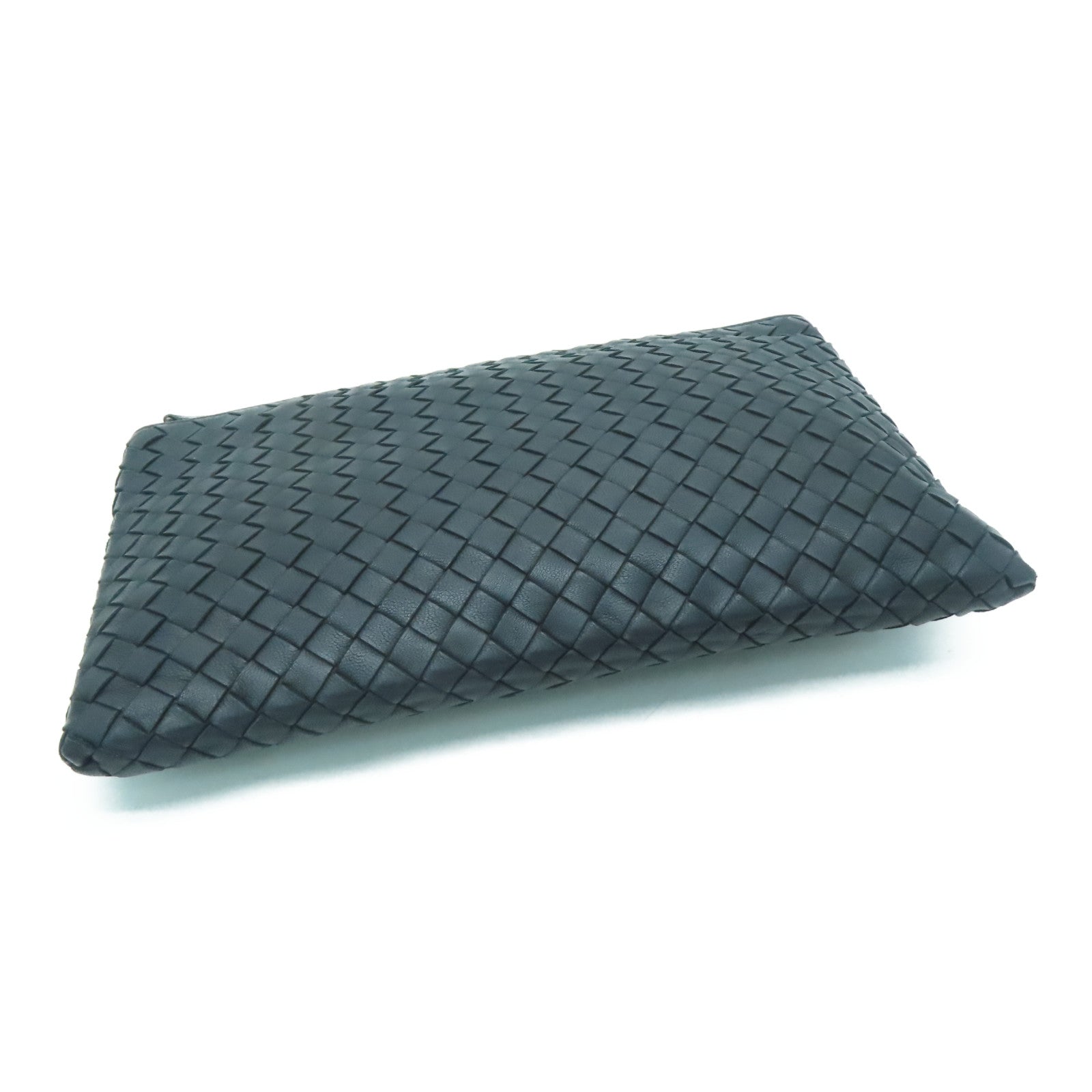 BOTTEGA VENETA 織紋皮革Pouch銀扣手拿包黑色