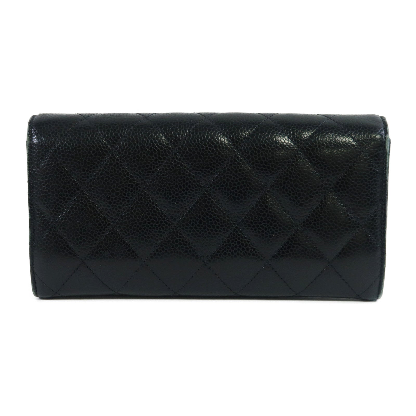 CHANEL 菱格Caviar皮革Long Wallet金扣長錢包黑色