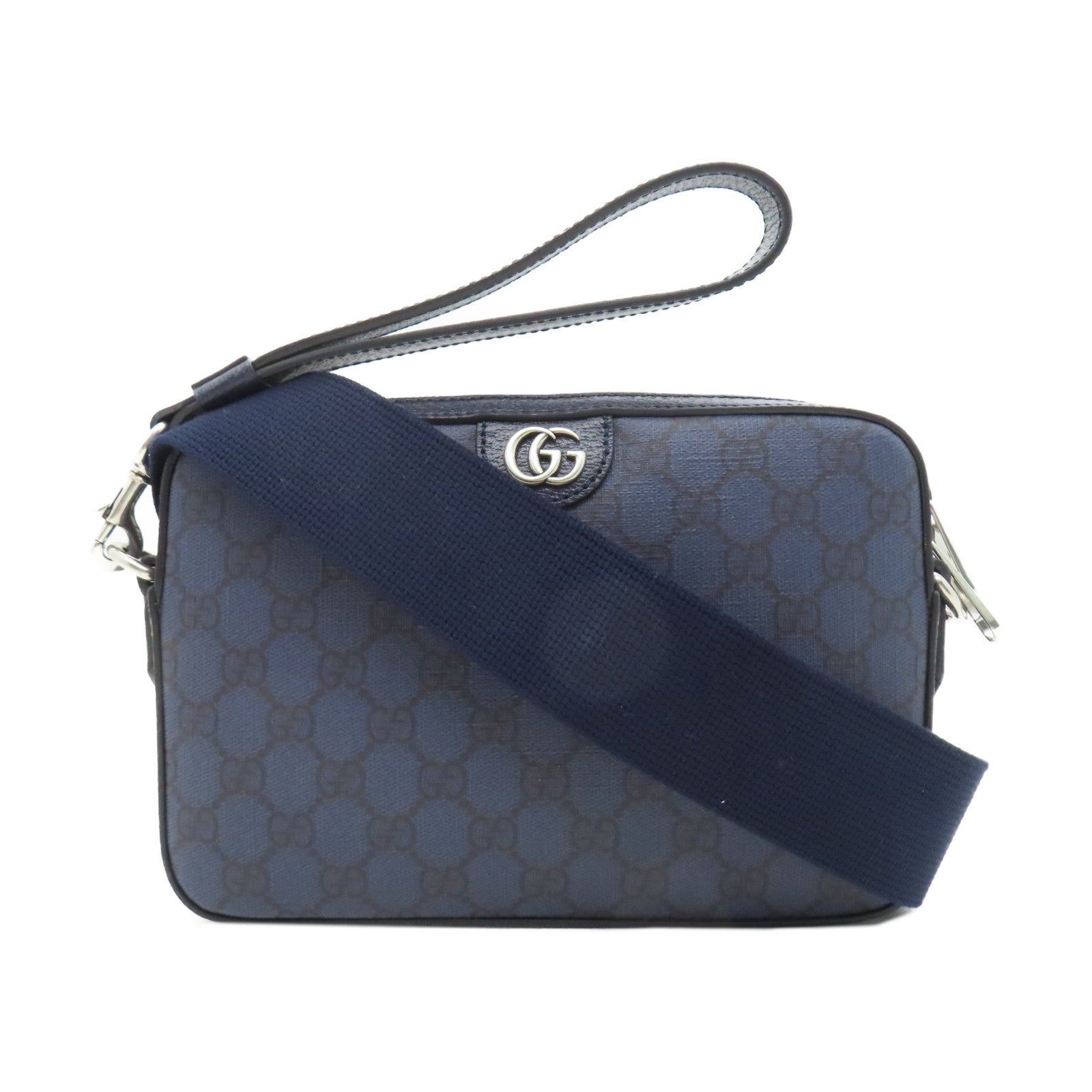 GUCCI 塗層帆布2 Way Shoulder bag銀扣手挽肩背兩用袋深藍色