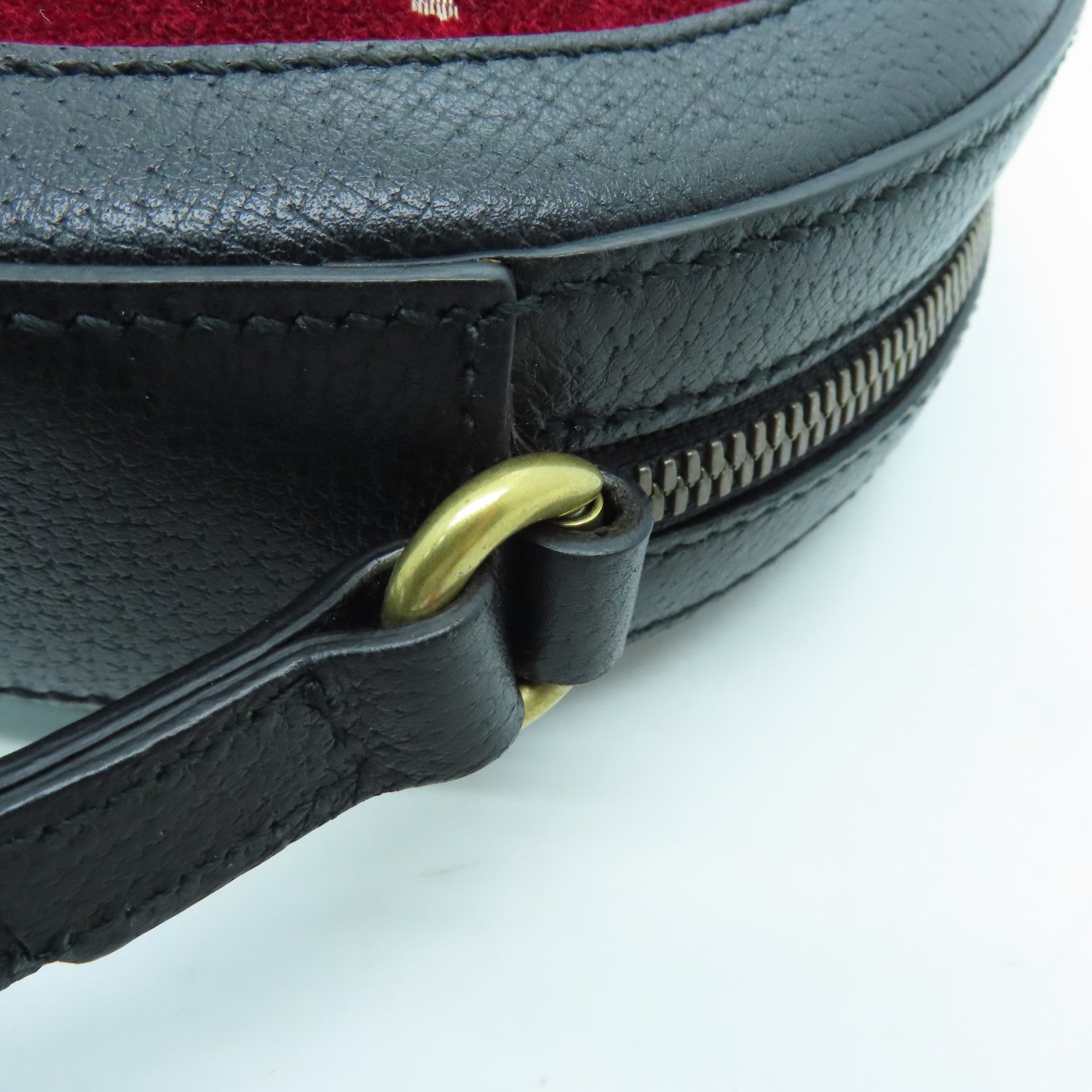 GUCCI Leather Shoulder Bag Gold Buckle Black/Red