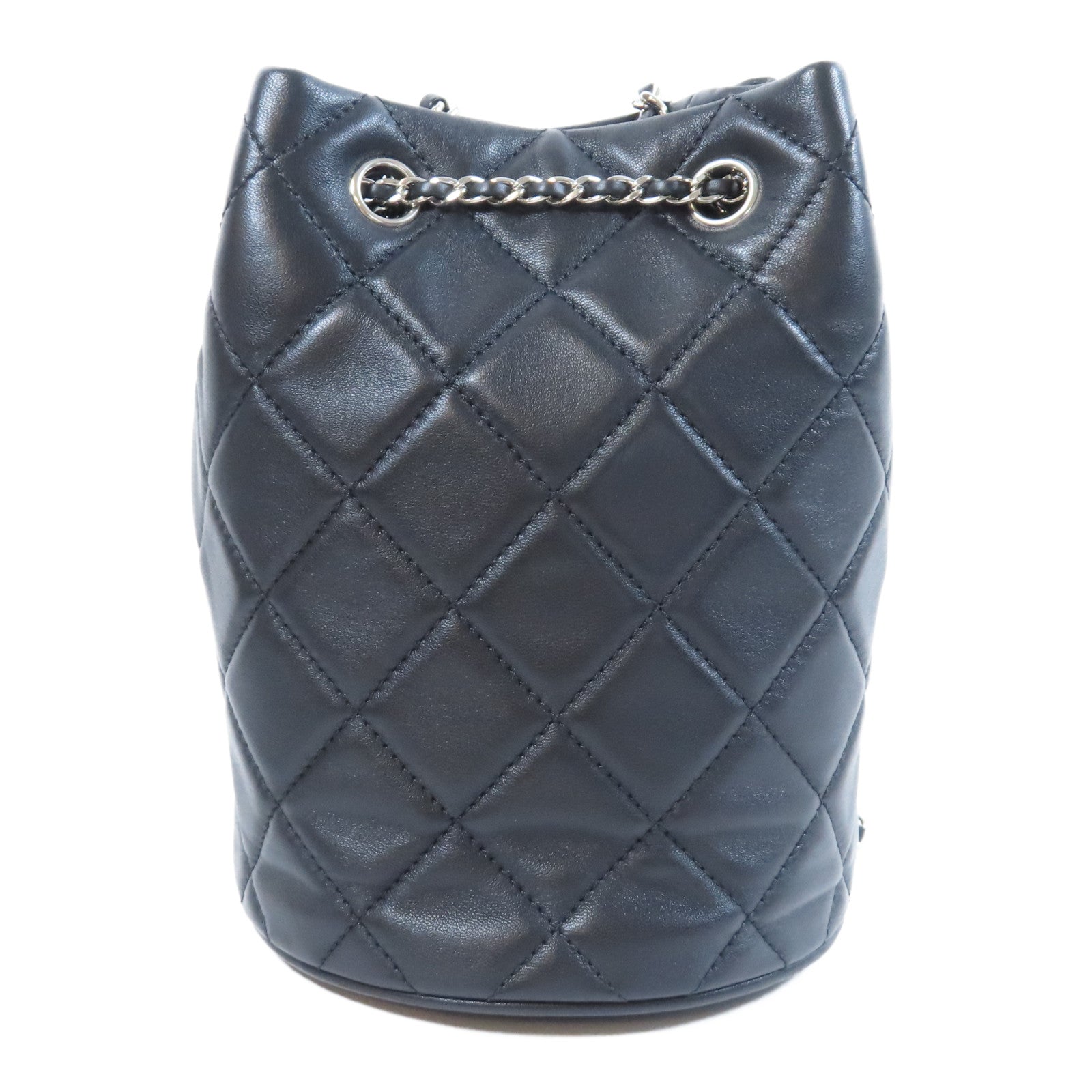 CHANEL 菱格羊皮皮革Mini Bucket Bag銀扣鏈帶肩背袋黑色