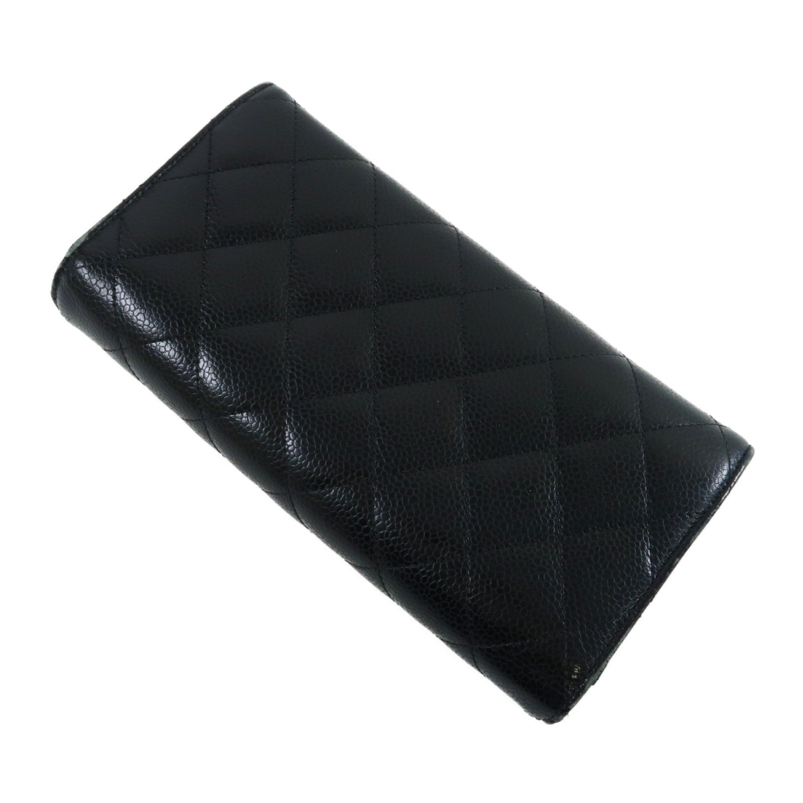 CHANEL 菱格Caviar皮革Long Wallet金扣長錢包黑色