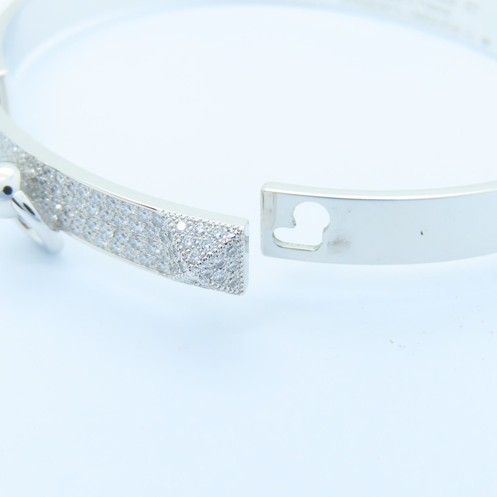 HERMES 18K白金/0.91ct鑽石Collier De Chien Bracelet手鐲銀色