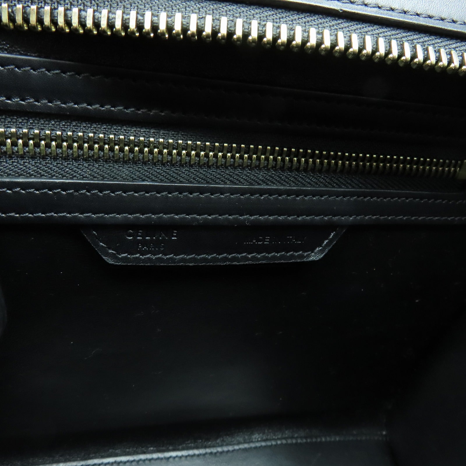 CELINE 牛皮皮革Micro Luggage金扣手挽袋米色/蓝色