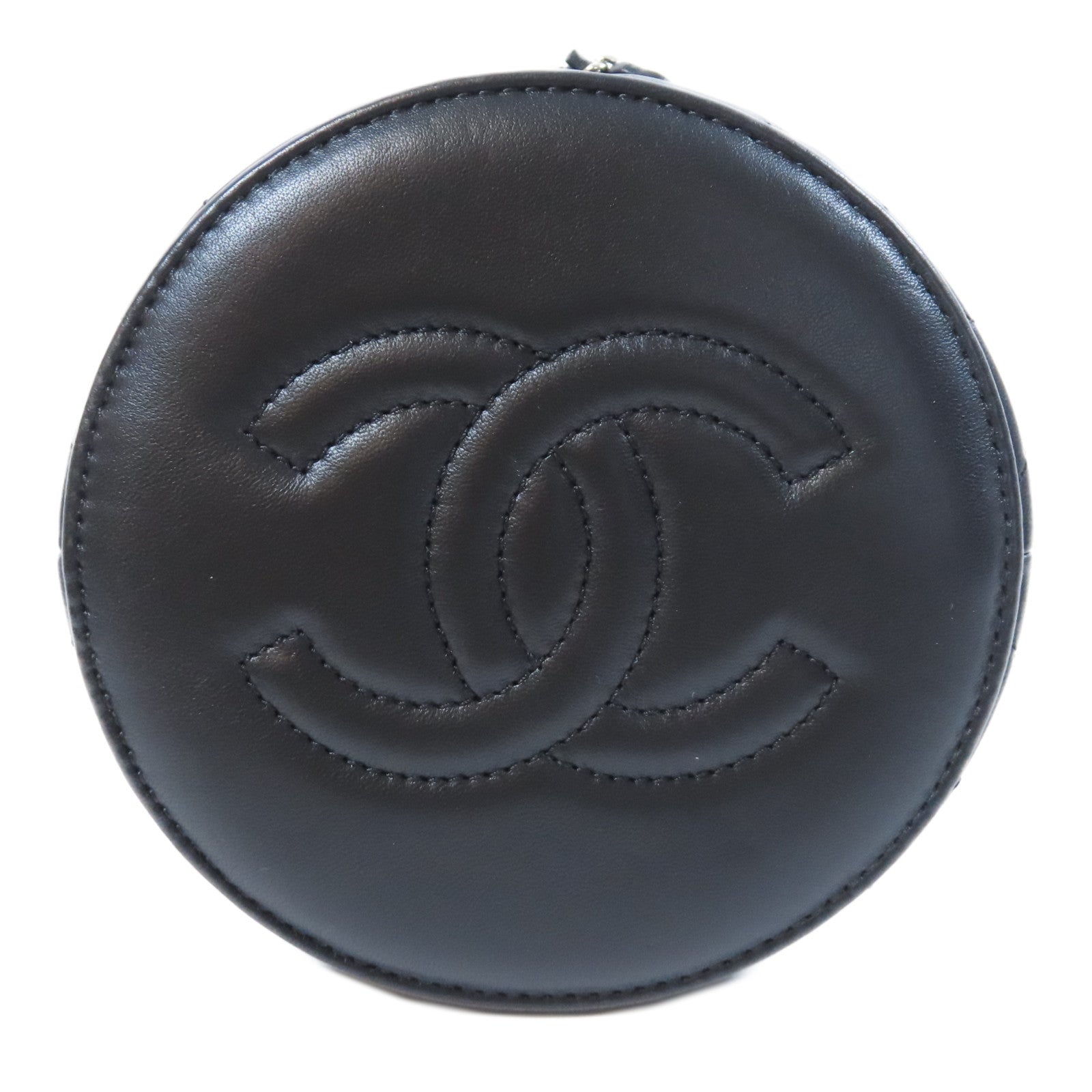 CHANEL 菱格羊皮皮革Mini Bucket Bag銀扣鏈帶肩背袋黑色