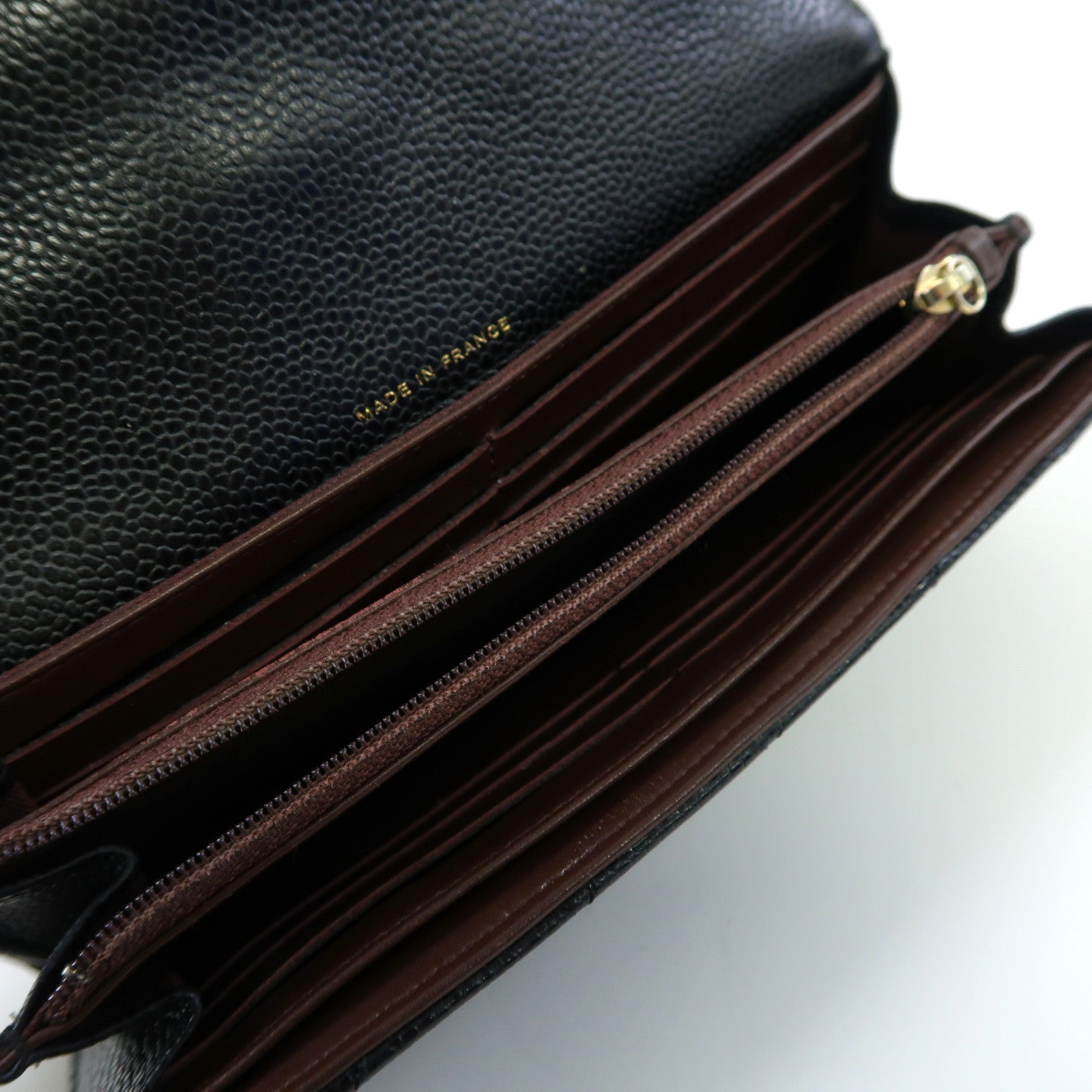 CHANEL 菱格Caviar皮革Long Wallet金扣長錢包黑色