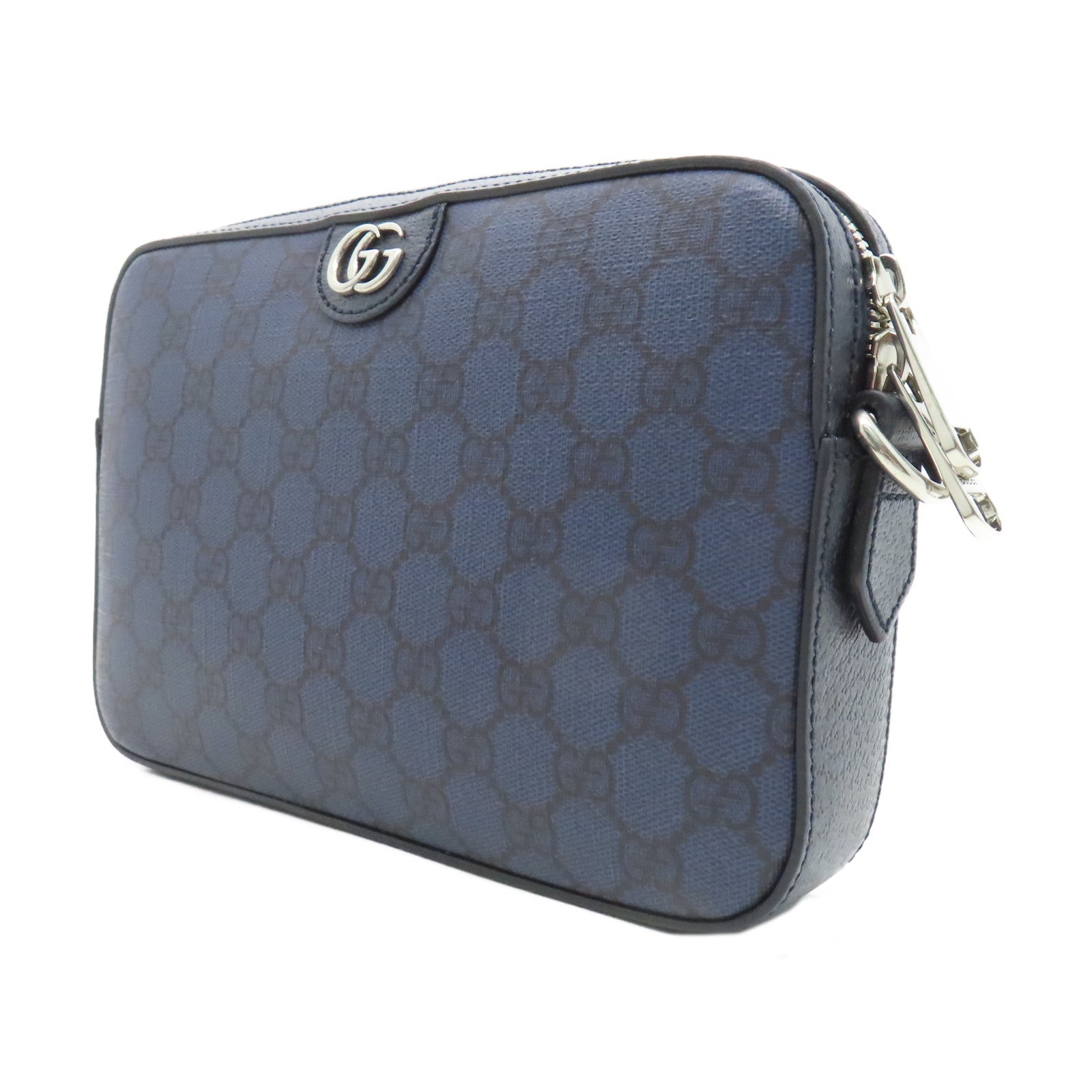 GUCCI 塗層帆布2 Way Shoulder bag銀扣手挽肩背兩用袋深藍色