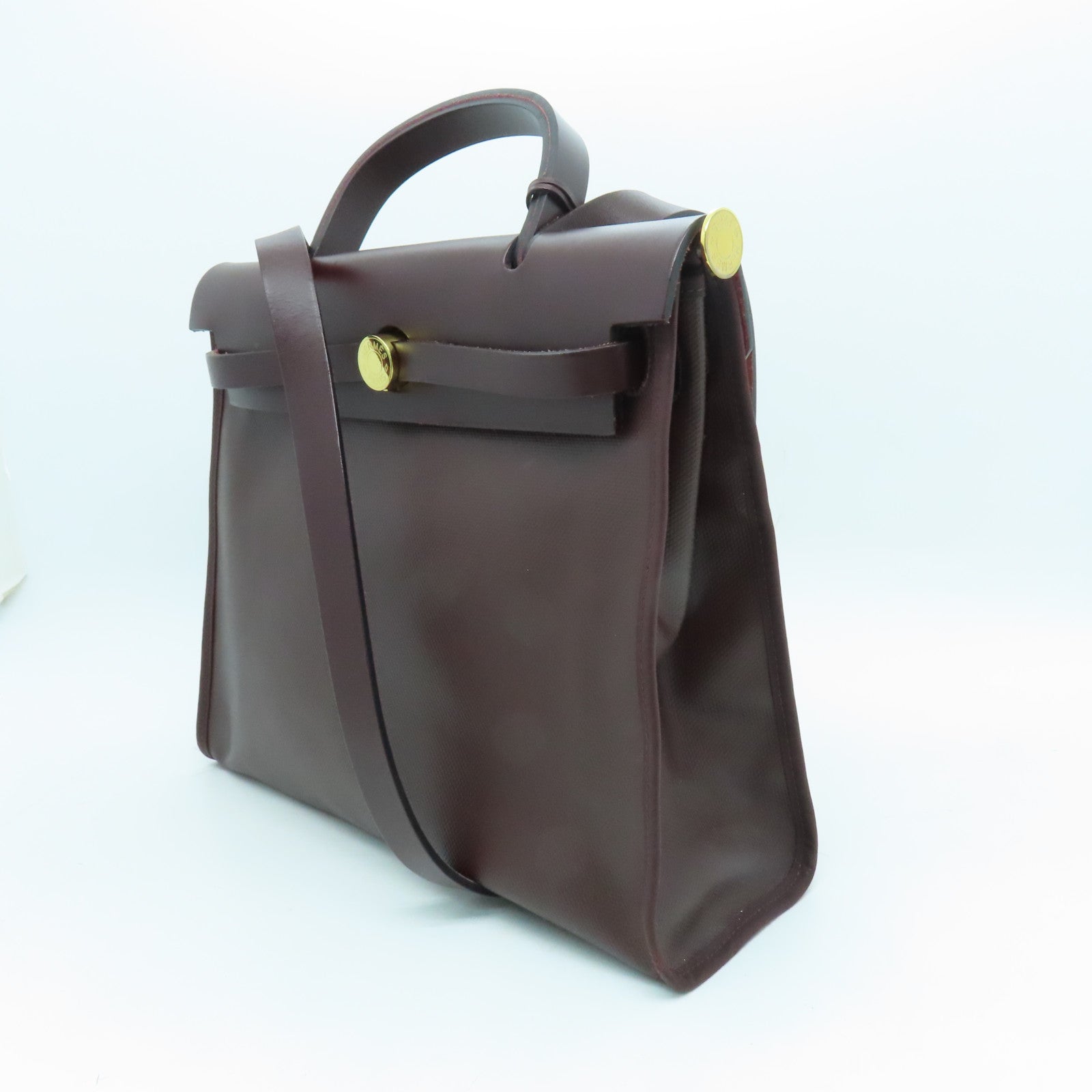 HERMES Canvas Herbag PM Gold Buckle Hand Shoulder Dual-purpose Bag Wine Red