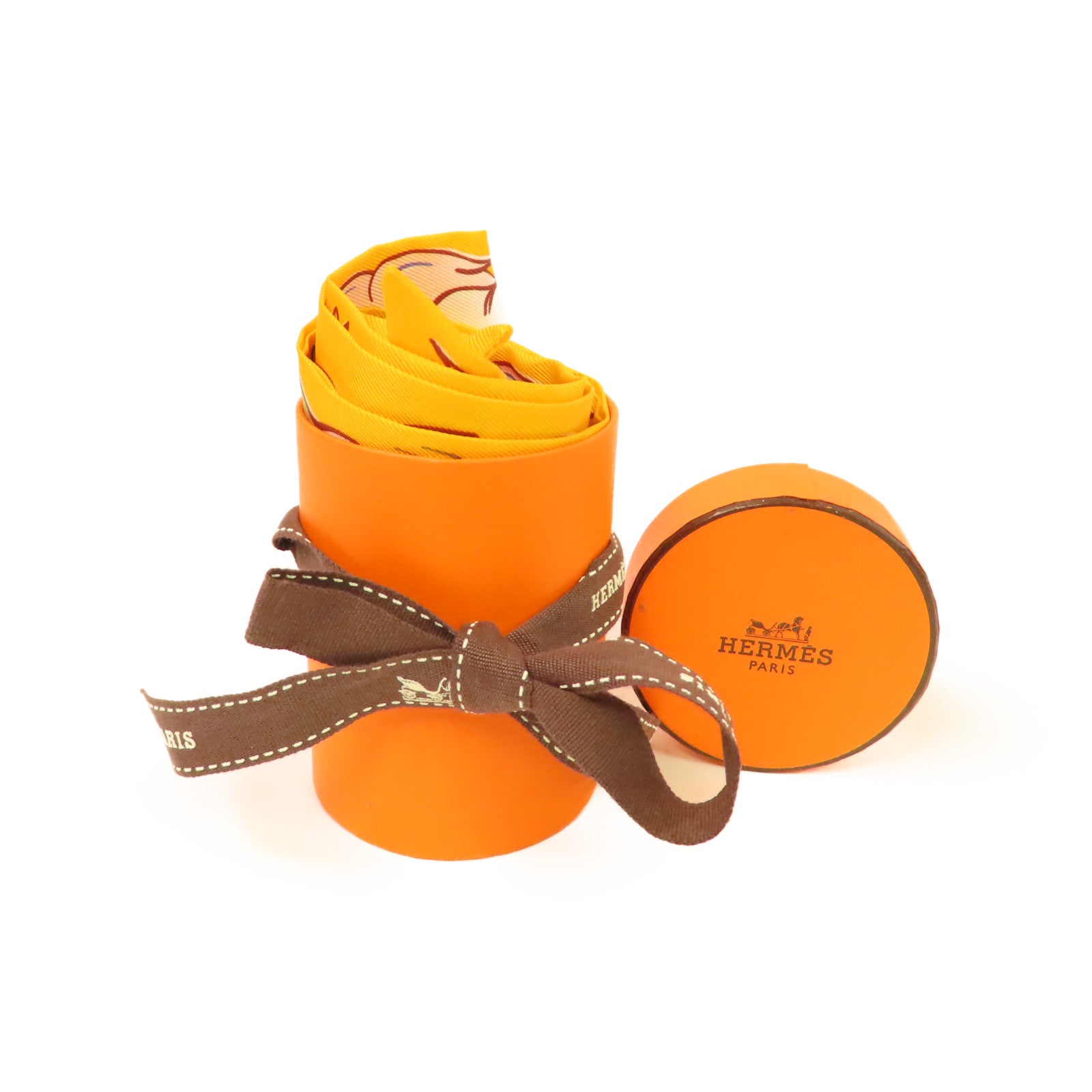 HERMES 絲質Twilly絲巾橙黄色/彩色