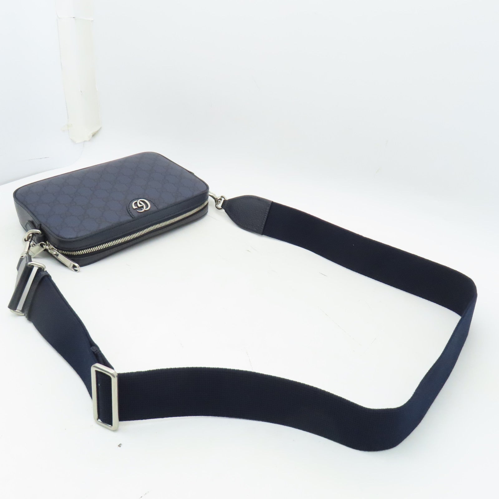 GUCCI 塗層帆布2 Way Shoulder bag銀扣手挽肩背兩用袋深藍色