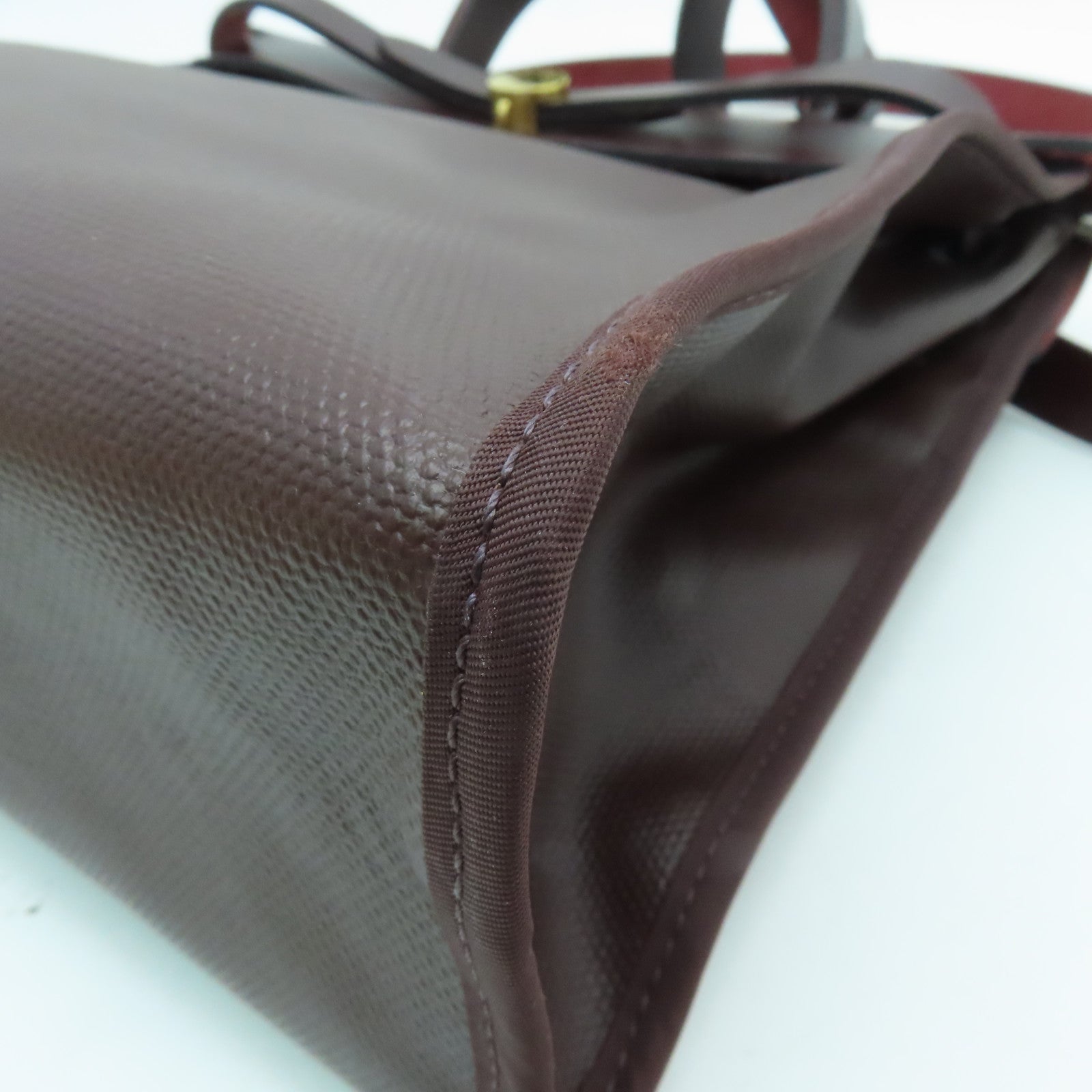 HERMES Canvas Herbag PM Gold Buckle Hand Shoulder Dual-purpose Bag Wine Red