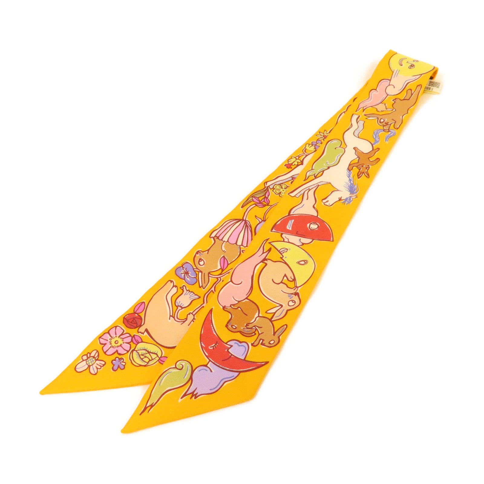 HERMES 絲質Twilly絲巾橙黄色/彩色