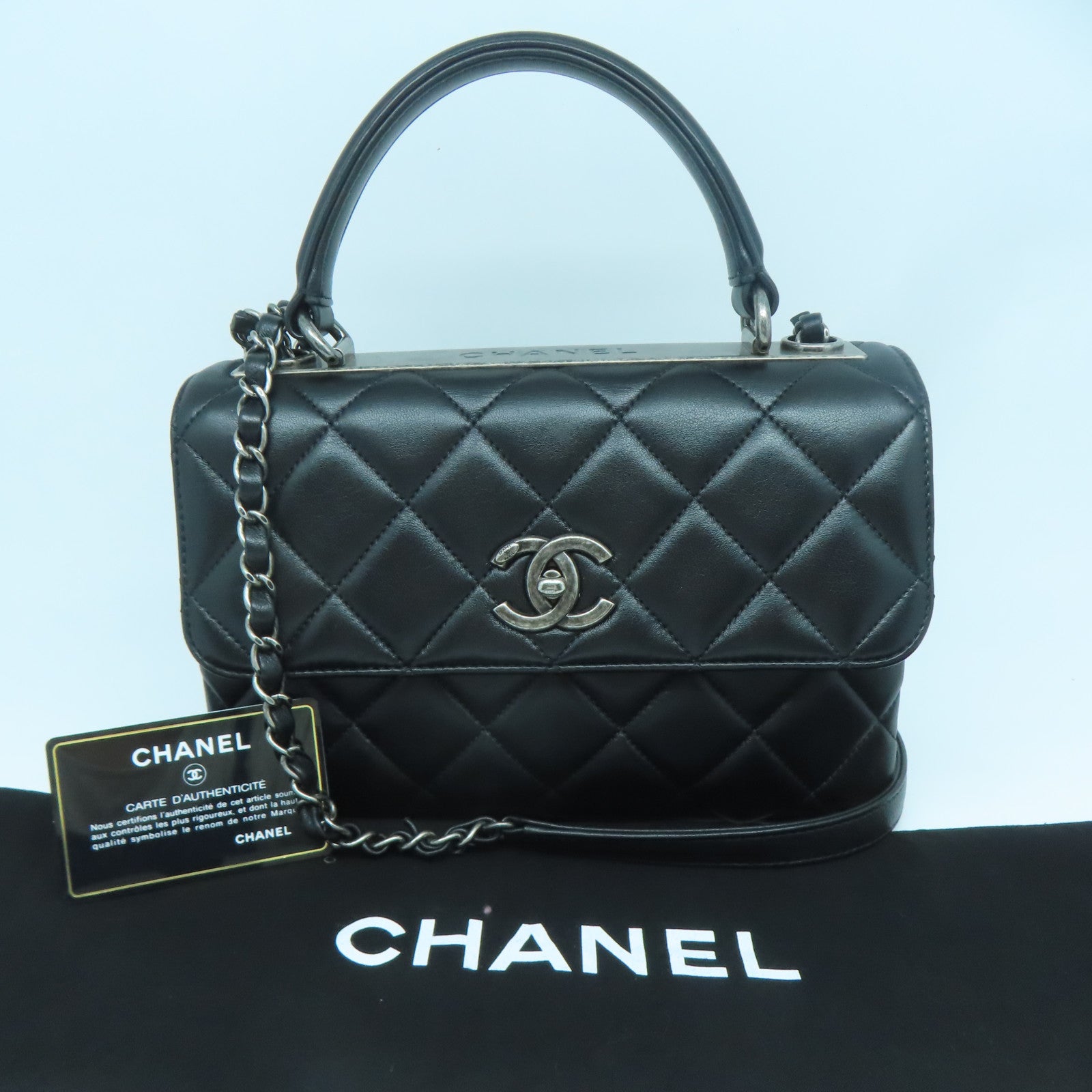 CHANEL 【激減優惠】菱格牛皮皮革Chain Shoulder黑扣手挽肩背兩用袋黑色