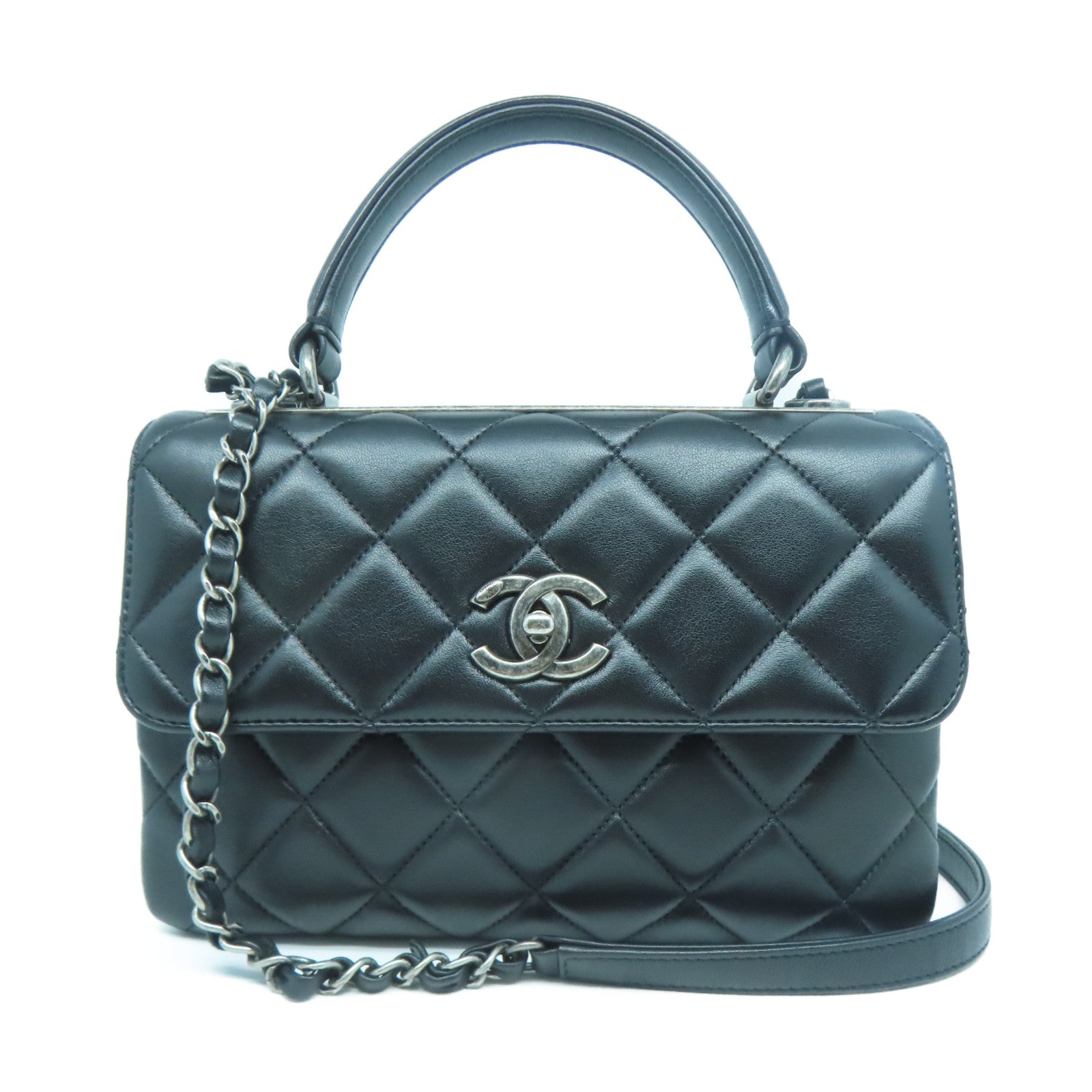CHANEL 【激減優惠】菱格牛皮皮革Chain Shoulder黑扣手挽肩背兩用袋黑色