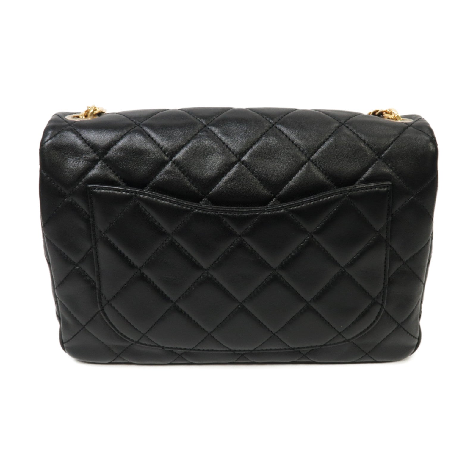 CHANEL 菱格羊皮皮革Chain Shoulder Bag金扣鏈帶肩背袋黒色
