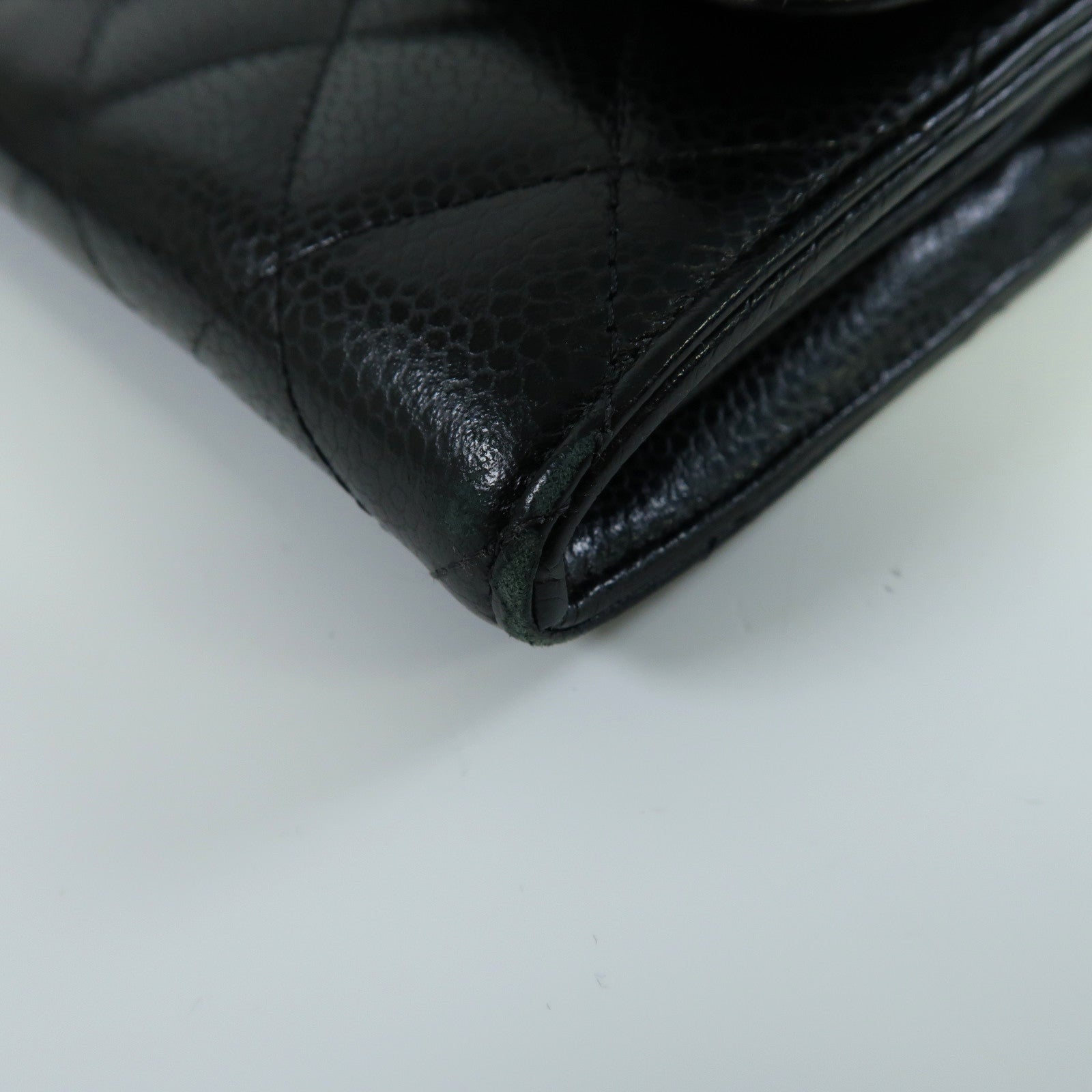 CHANEL 菱格Caviar皮革Long Wallet金扣長錢包黑色