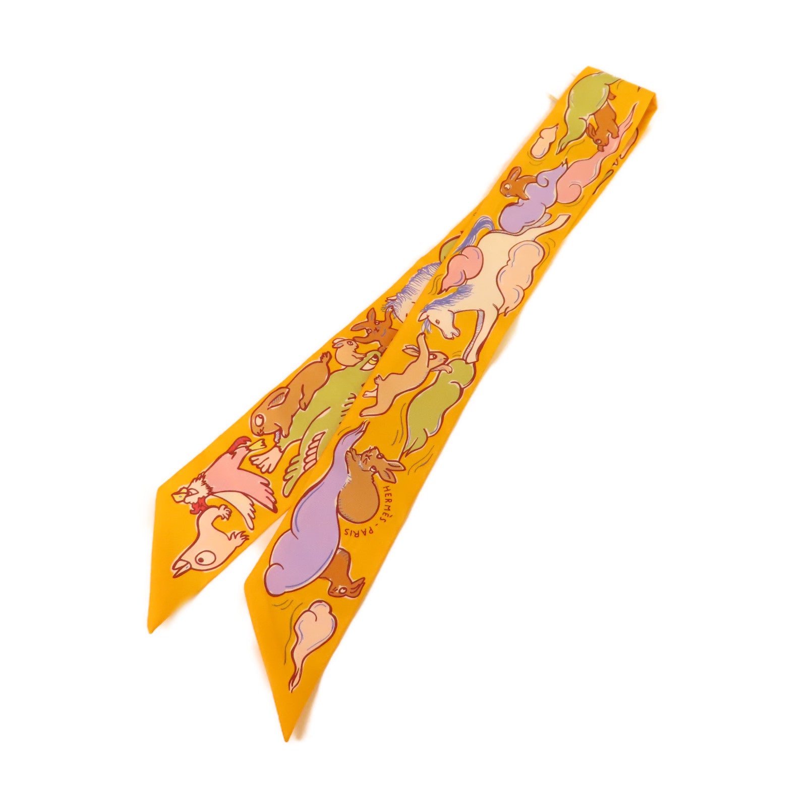 HERMES 絲質Twilly絲巾橙黄色/彩色