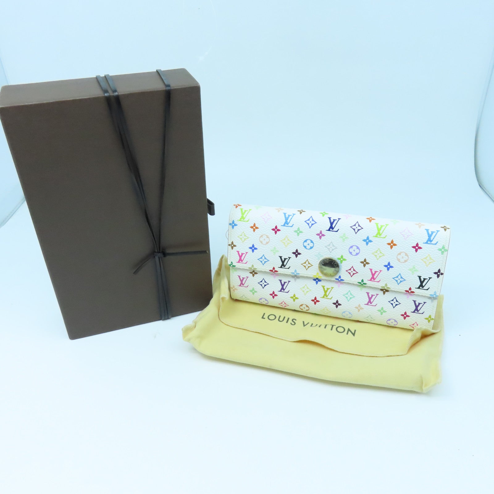 LOUIS VUITTON Monogram Multicolore Portefeuille Sarah Wallet金扣長錢包白色