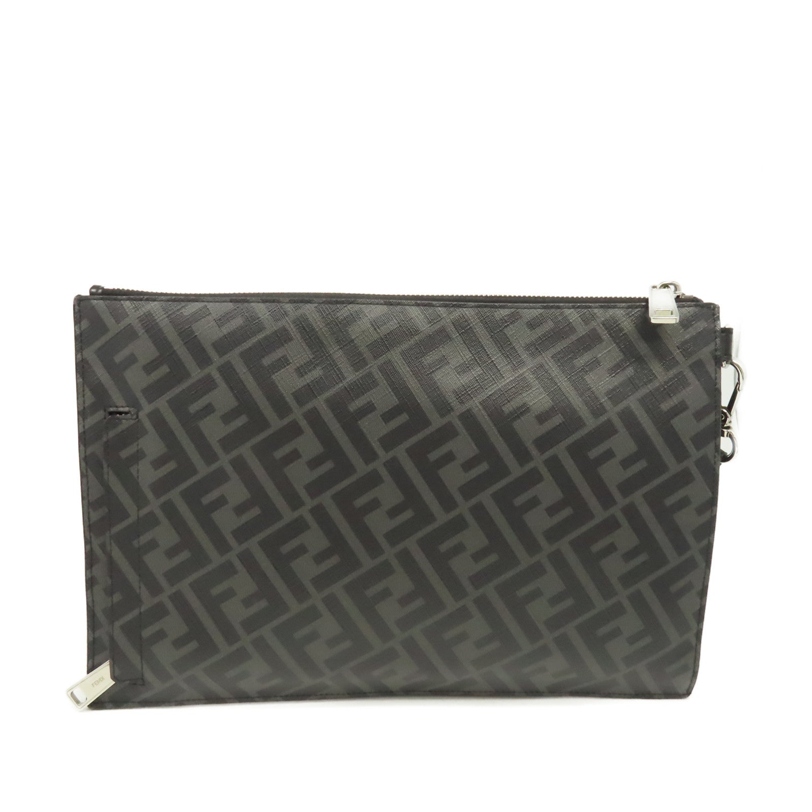 FENDI 塗層帆布/牛皮皮革Clutch Bag銀扣手拿包碳灰色/黑色/黃色