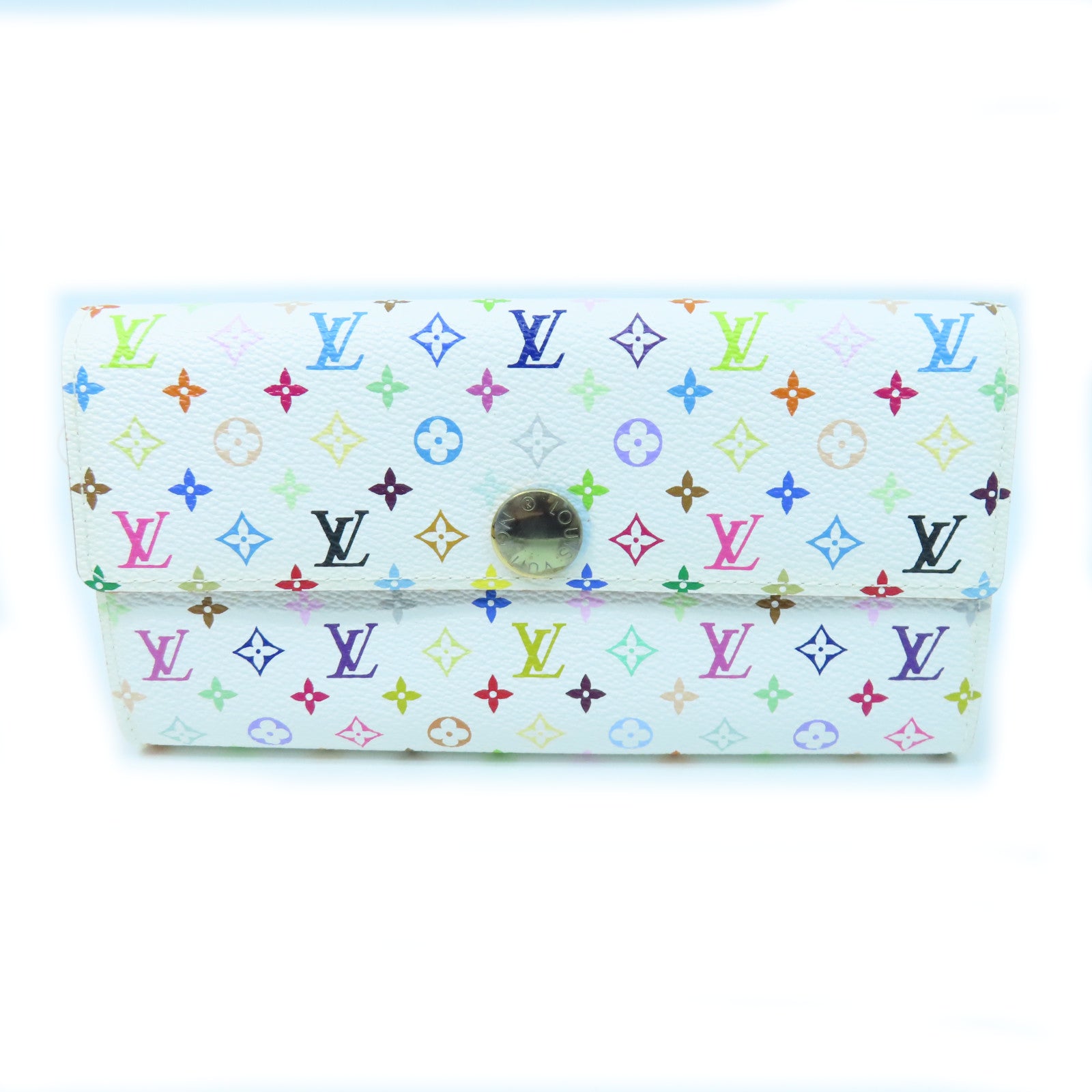 LOUIS VUITTON Monogram Multicolore Portefeuille Sarah Wallet金扣長錢包白色