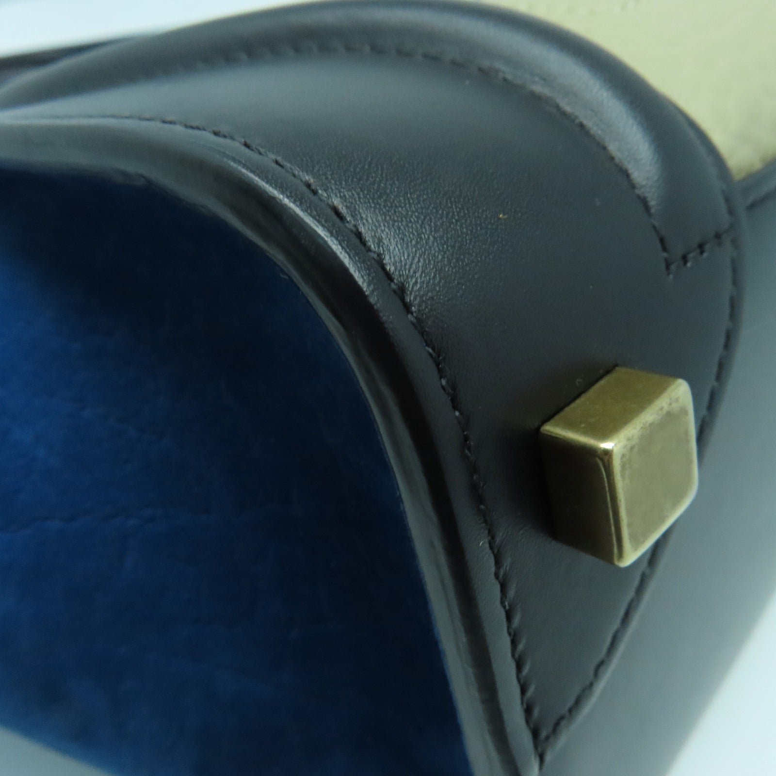 CELINE 牛皮皮革Micro Luggage金扣手挽袋米色/蓝色